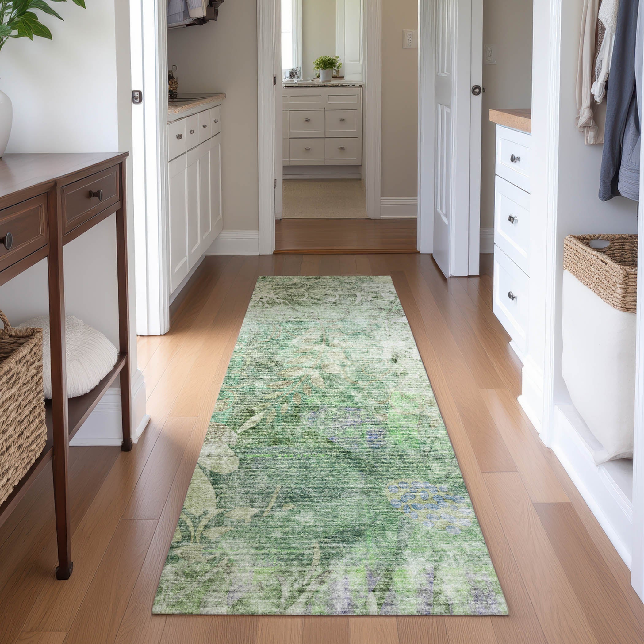 Lisbon Machine Washable Transitional Teal Rug 2'3" x 7'6" #shape_Runner