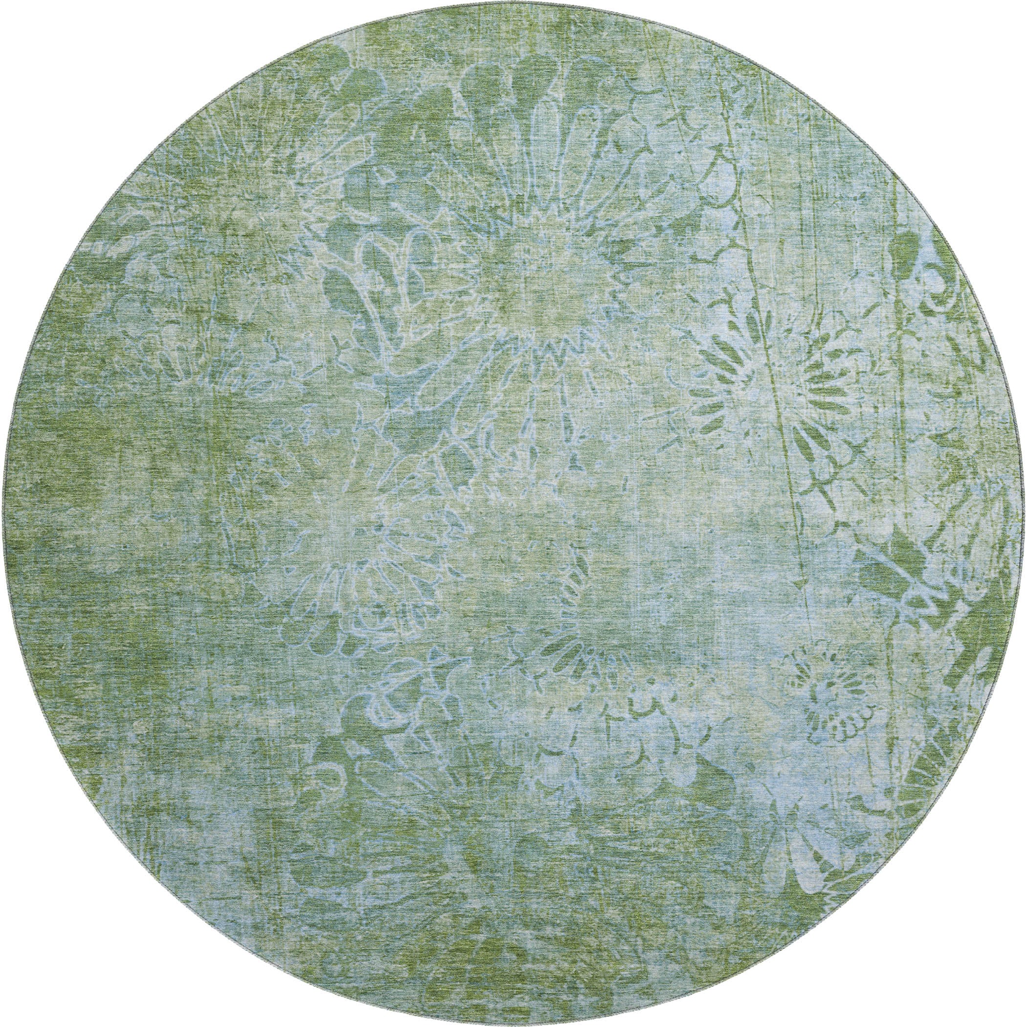 Hoi An Machine Washable Transitional Aloe Green Rug 8' x 8' #shape_Round