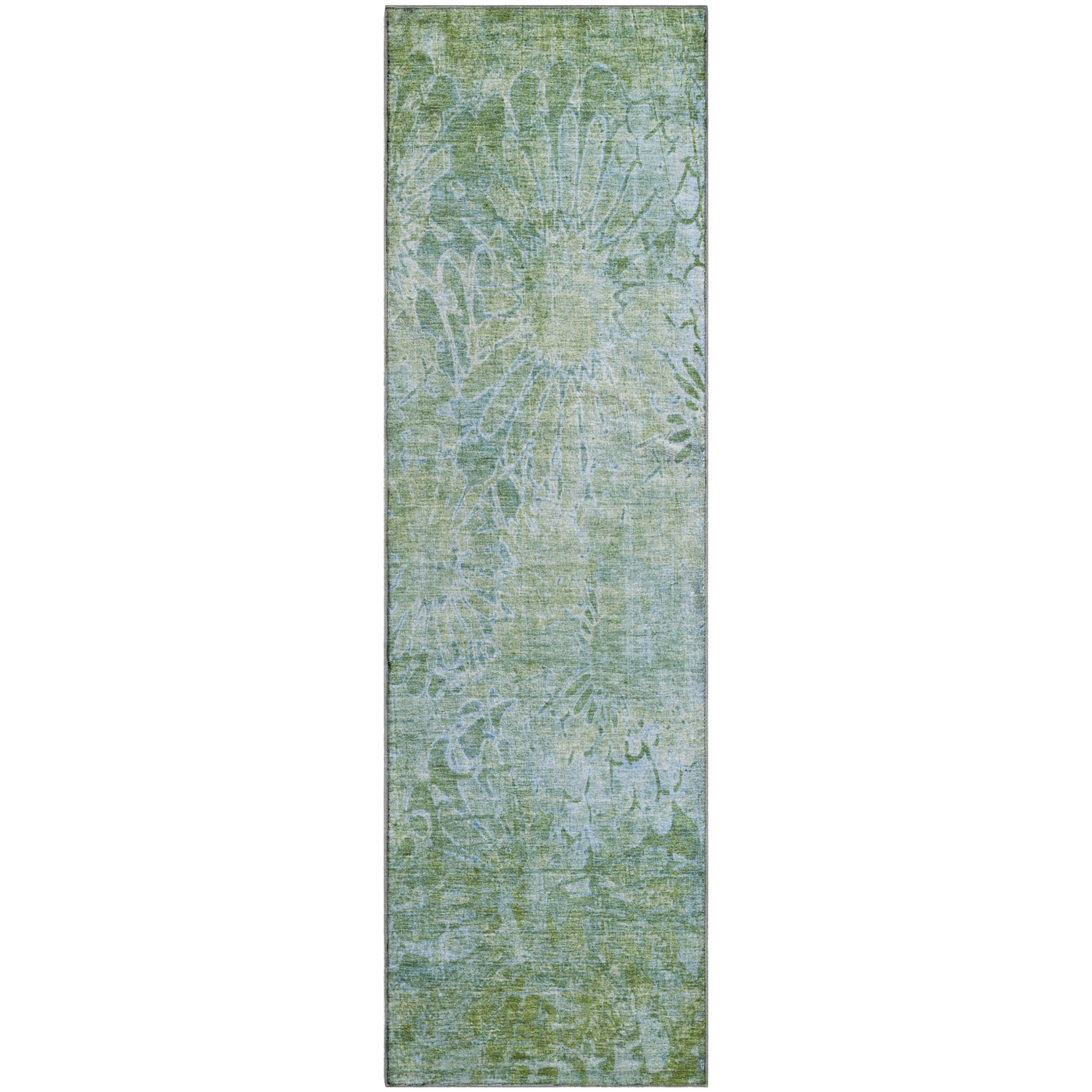 Hoi An Machine Washable Transitional Aloe Green Rug 2'3" x 7'6" #shape_Runner