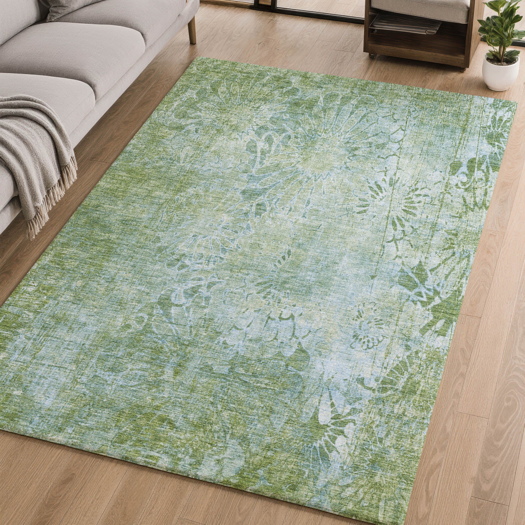 Hoi An Machine Washable Transitional Aloe Green Rug 2'6" x 3'10" #shape_Rectangle