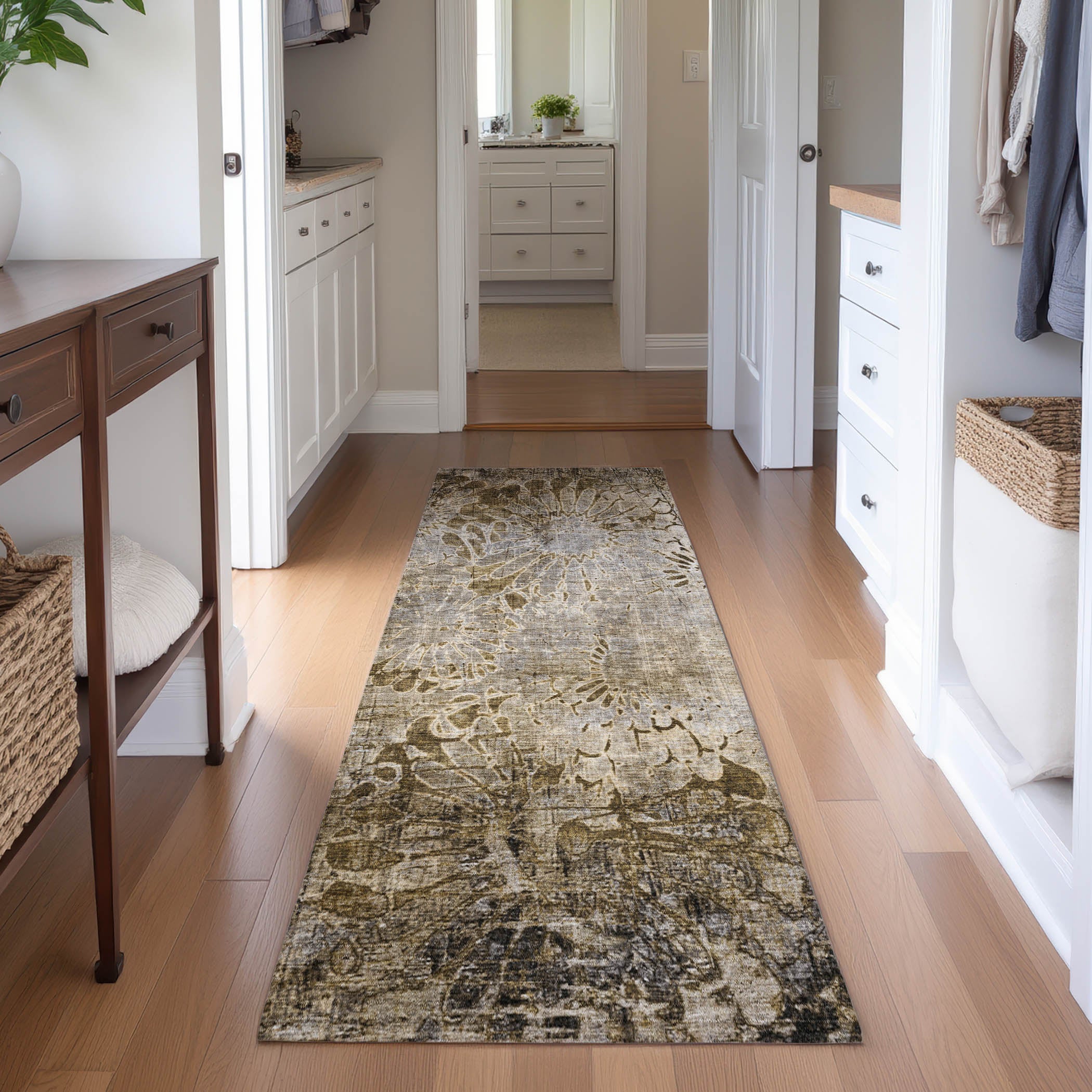 Hoi An Machine Washable Transitional Brown Rug 2'3" x 7'6" #shape_Runner