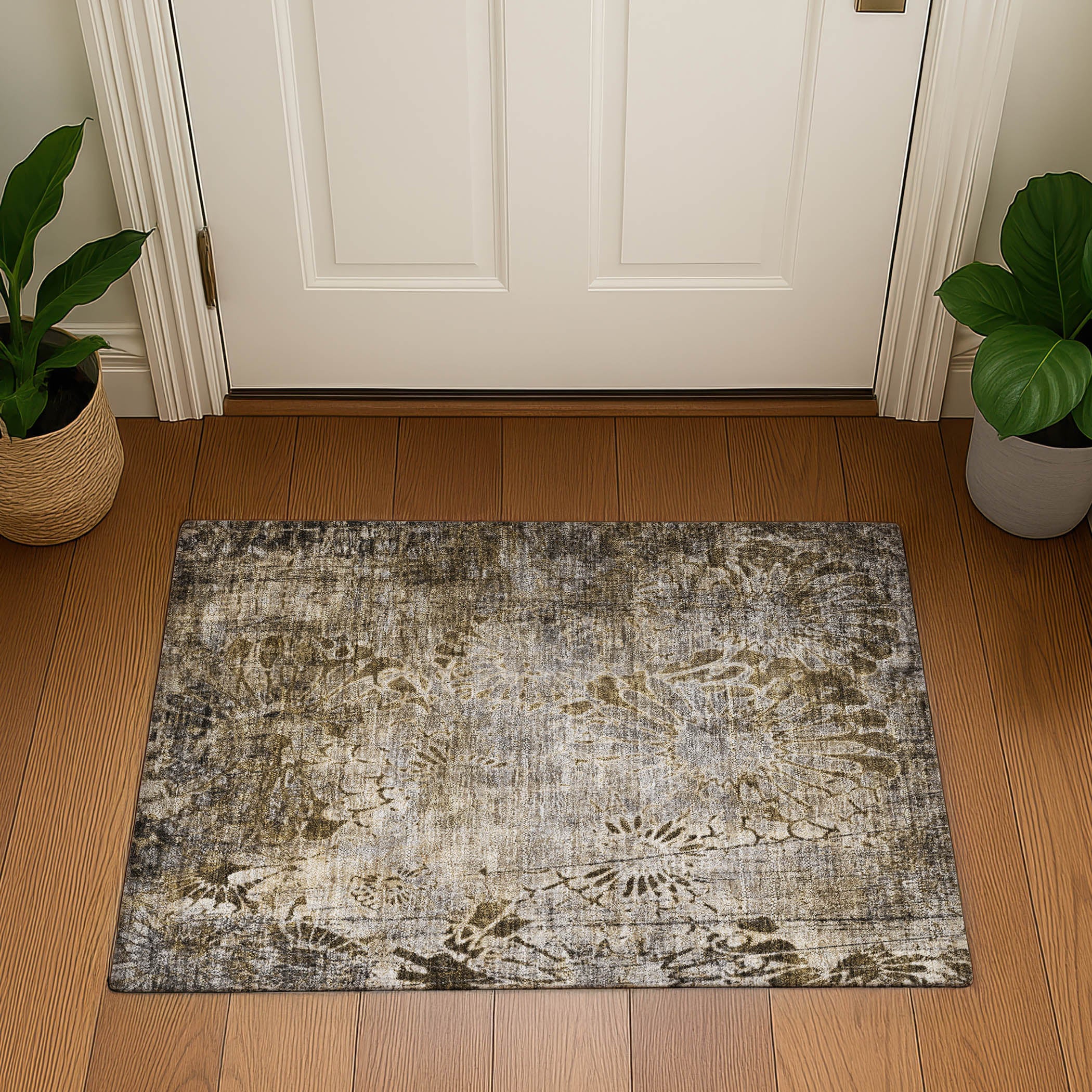 Hoi An Machine Washable Transitional Brown Rug 1'8" x 2'6" #shape_Rectangle
