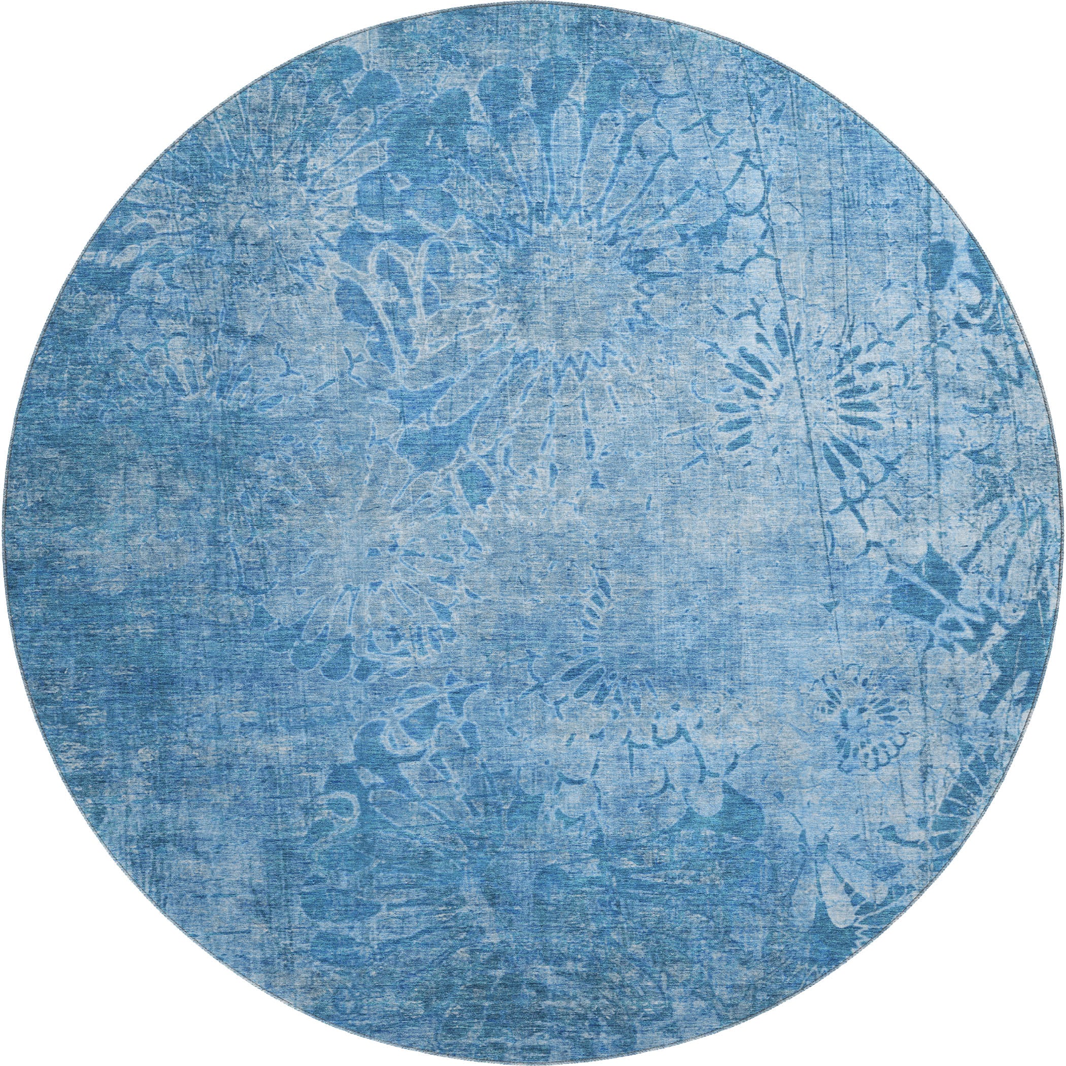 Hoi An Machine Washable Transitional Denim Blue Rug 8' x 8' #shape_Round