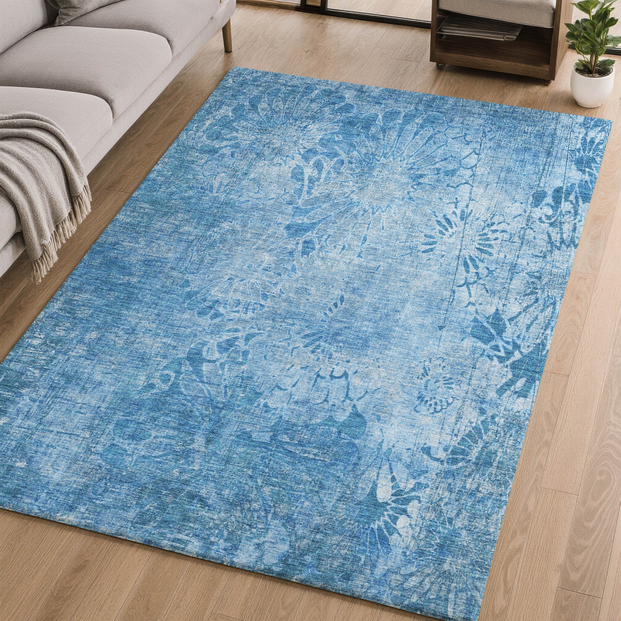 Hoi An Machine Washable Transitional Denim Blue Rug 2'6" x 3'10" #shape_Rectangle