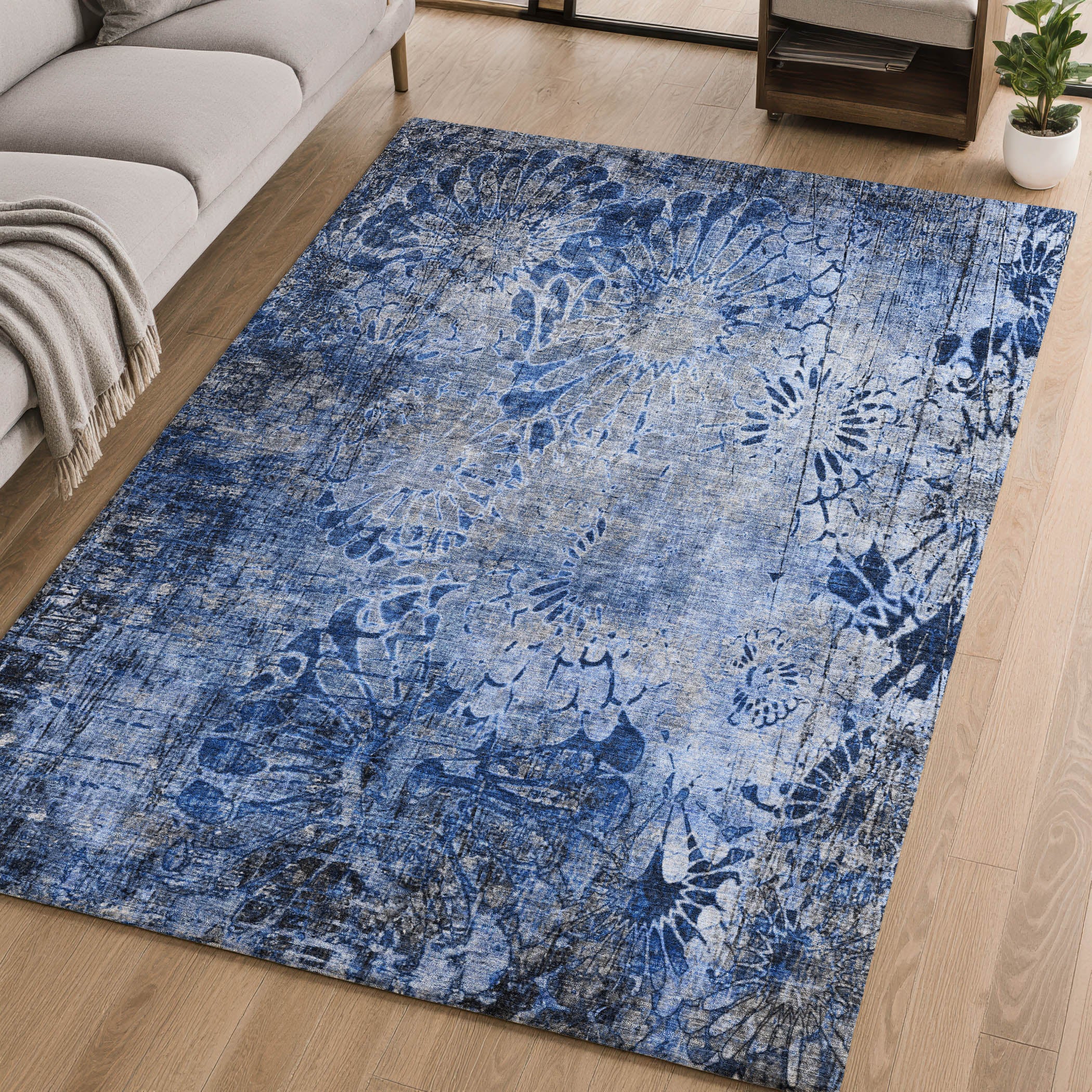 Hoi An Machine Washable Transitional Navy Blue Rug 2'6" x 3'10" #shape_Rectangle