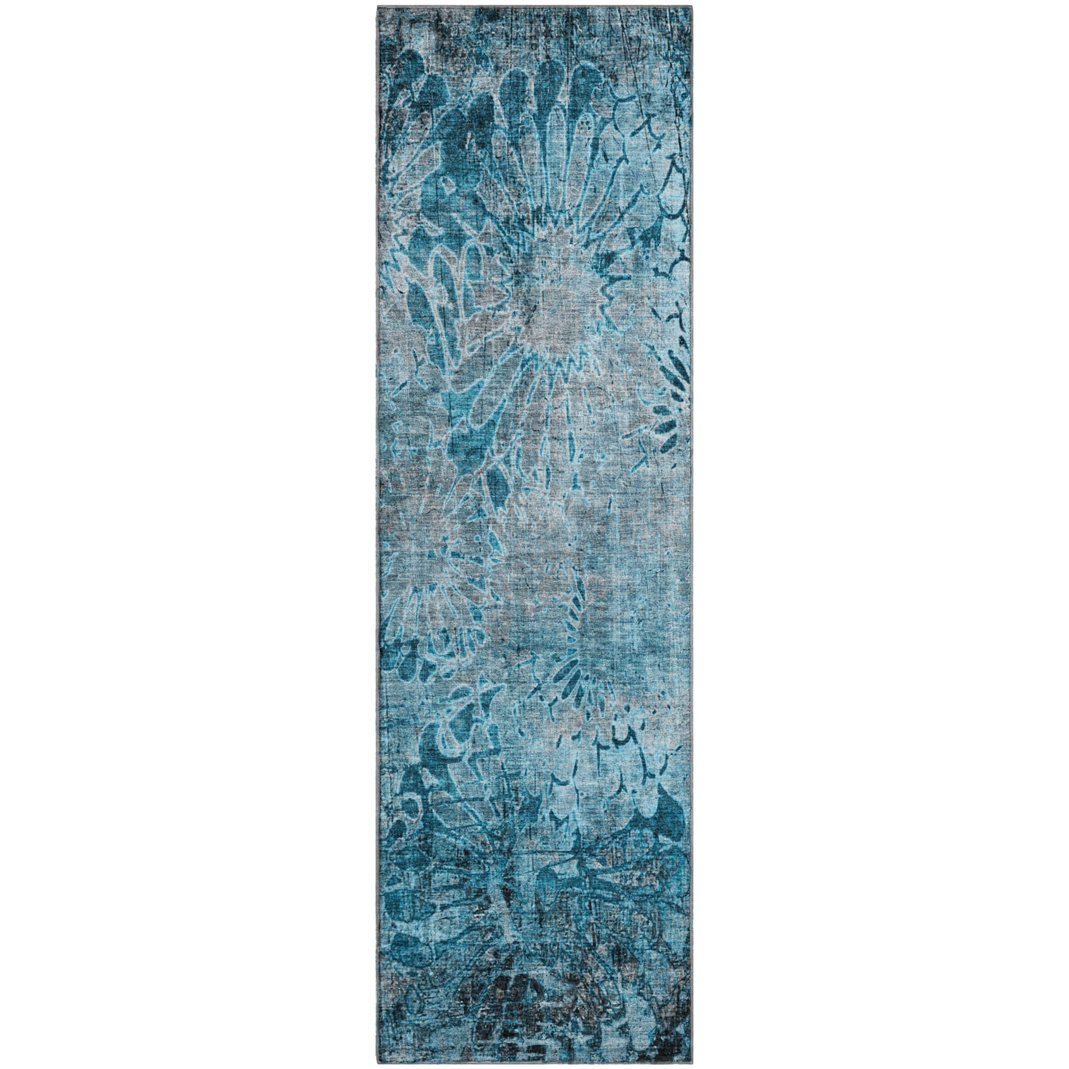 Hoi An Machine Washable Transitional Teal Rug 2'3" x 7'6" #shape_Runner