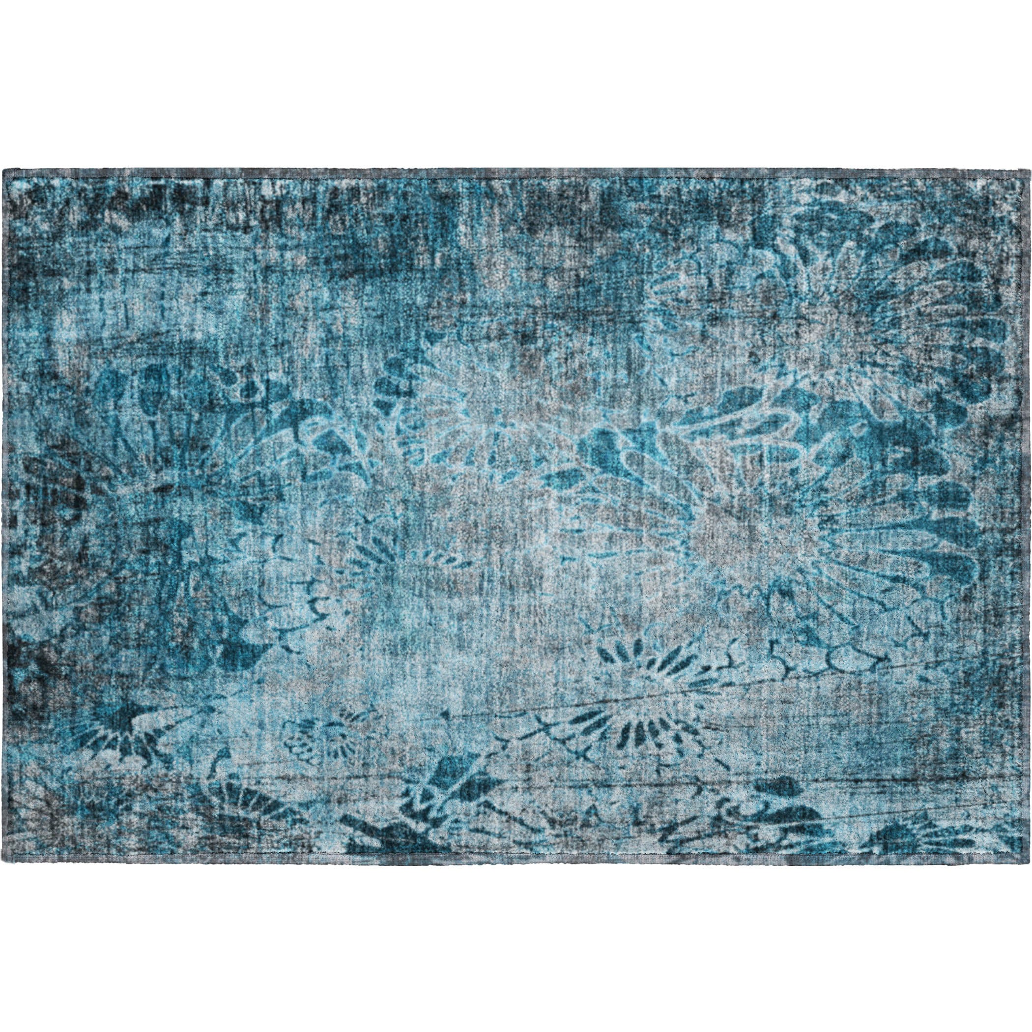Hoi An Machine Washable Transitional Teal Rug 1'8" x 2'6" #shape_Rectangle