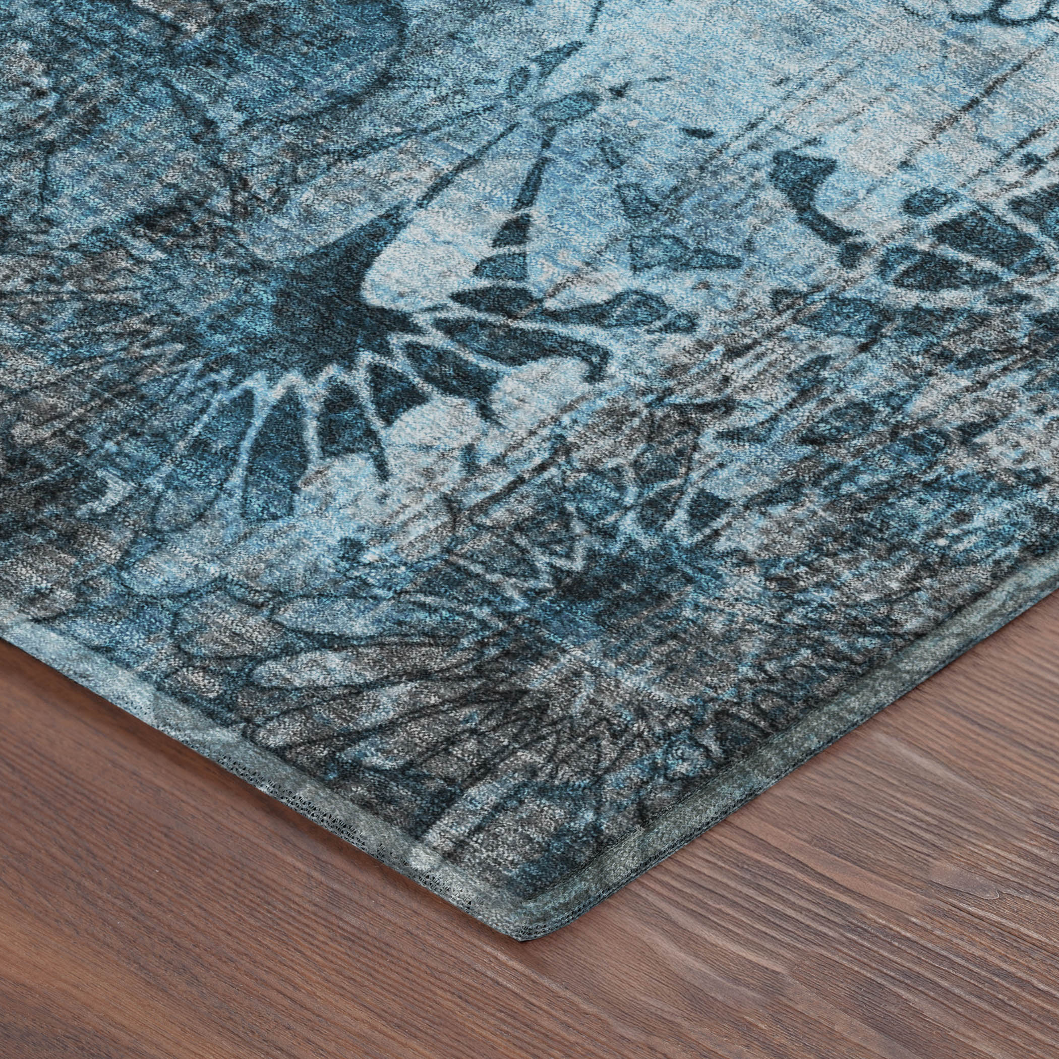 Hoi An Machine Washable Transitional Teal Rug 1'8" x 2'6" #shape_Rectangle