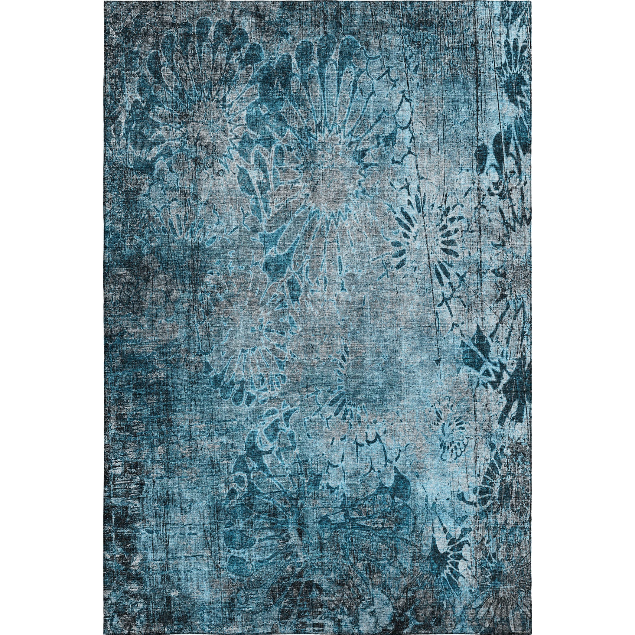 Hoi An Machine Washable Transitional Teal Rug 2'6" x 3'10" #shape_Rectangle