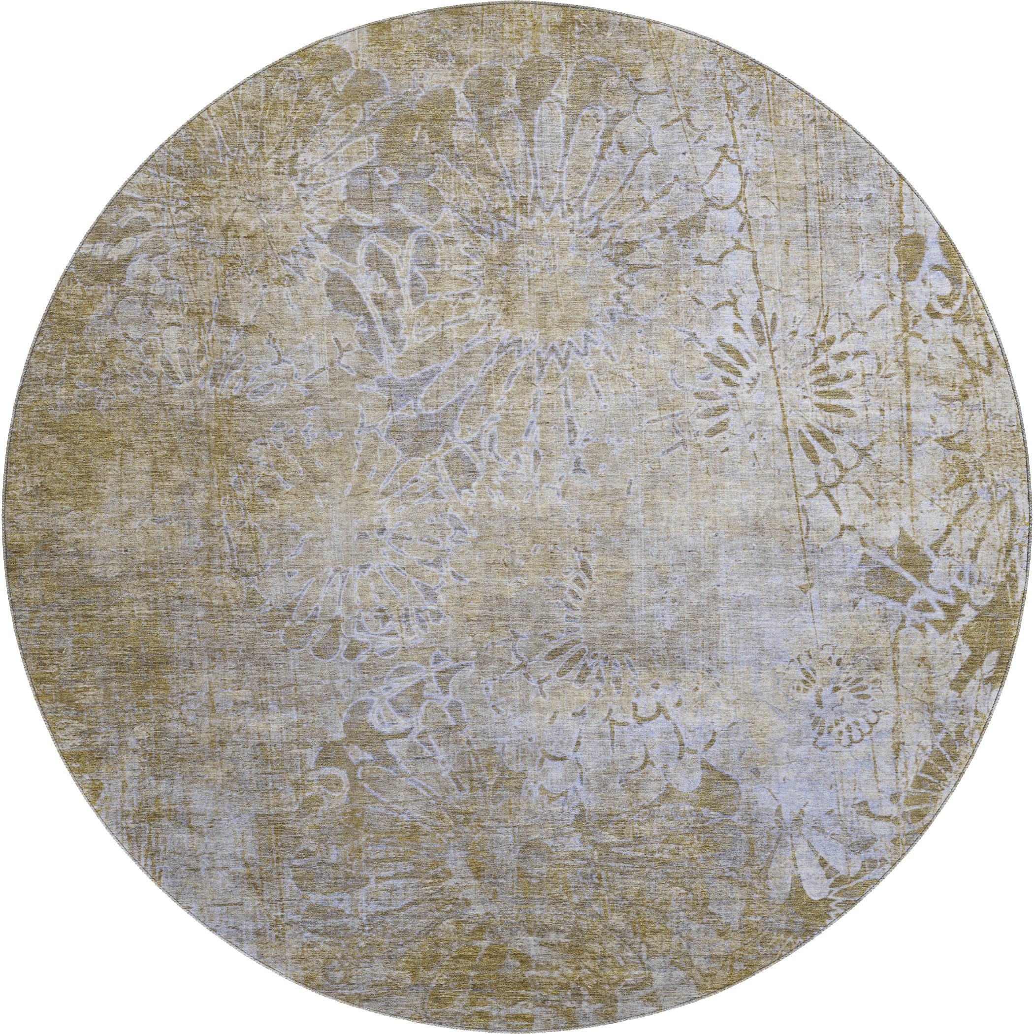 Hoi An Machine Washable Transitional Wheat Gold Rug 8' x 8' #shape_Round