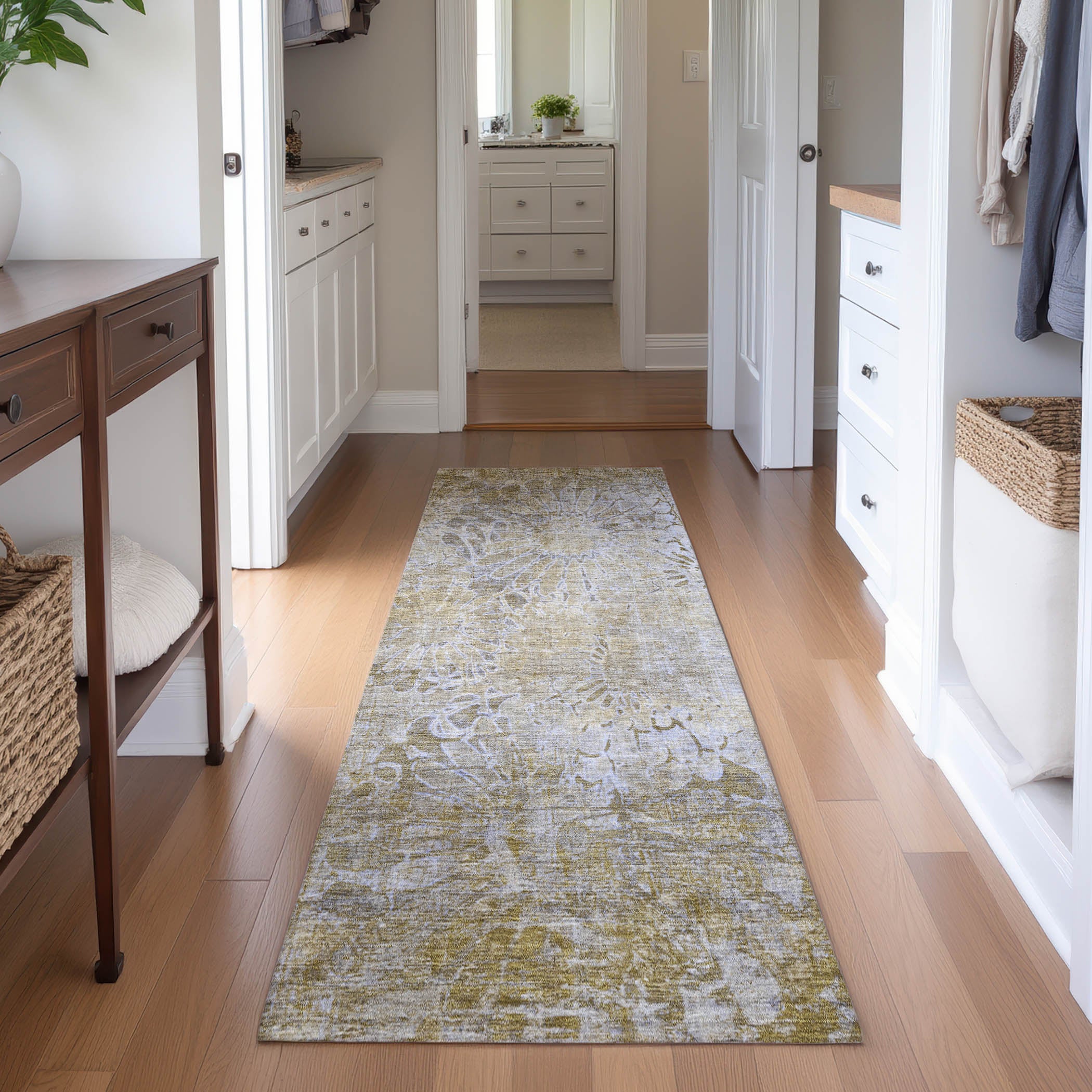 Hoi An Machine Washable Transitional Wheat Gold Rug 2'3" x 7'6" #shape_Runner