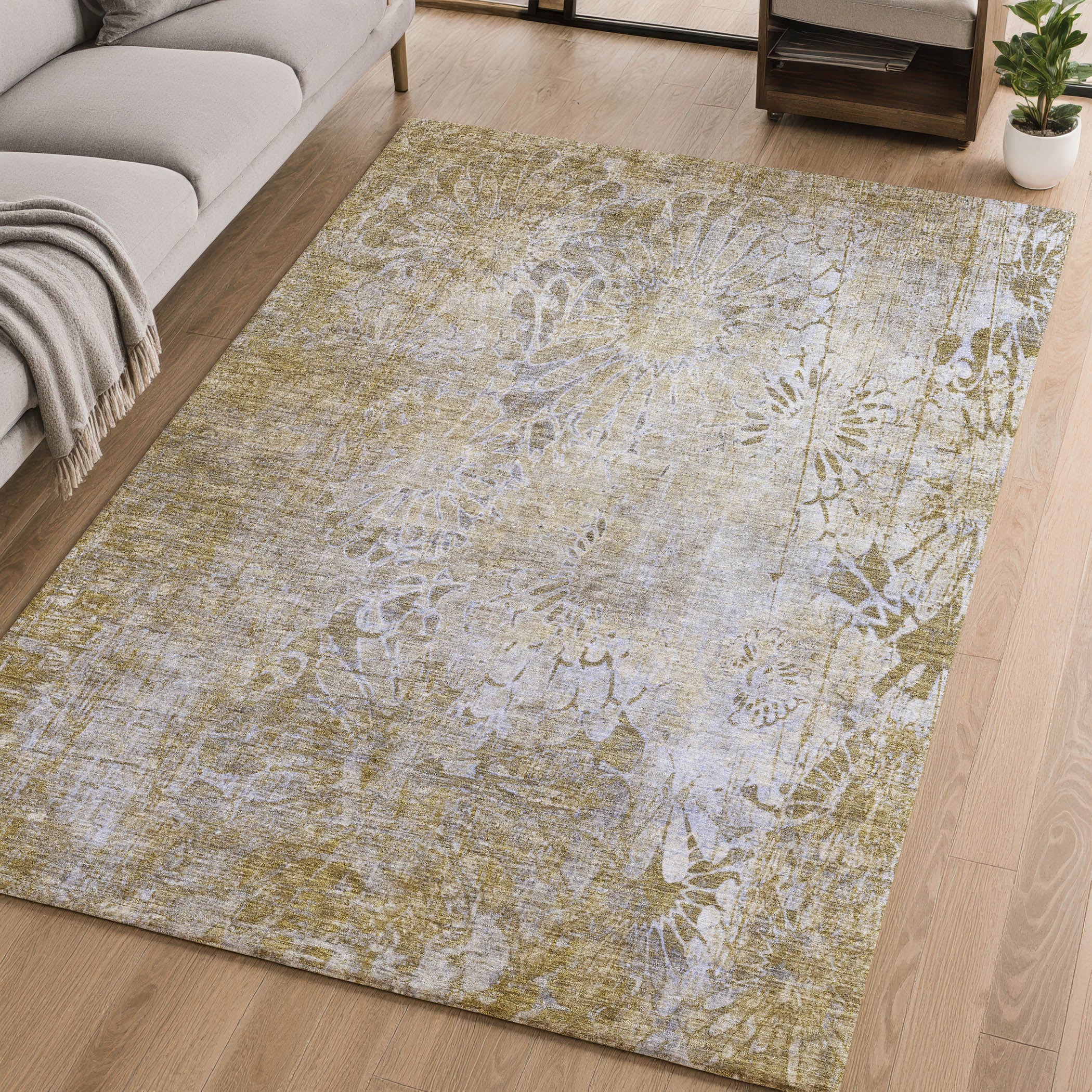 Hoi An Machine Washable Transitional Wheat Gold Rug 2'6" x 3'10" #shape_Rectangle