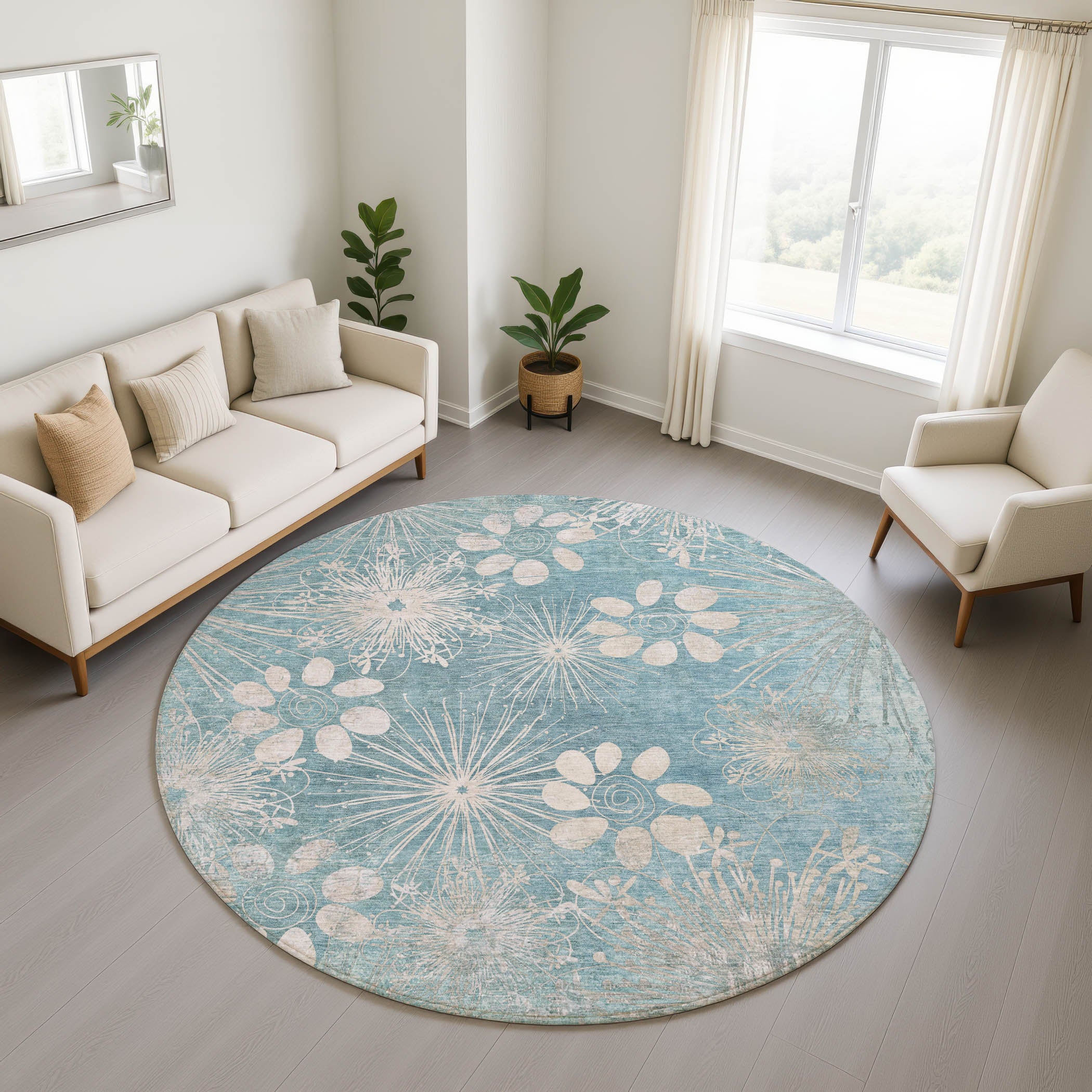 Tallinn Machine Washable Transitional Blue Rug 8' x 8' #shape_Round