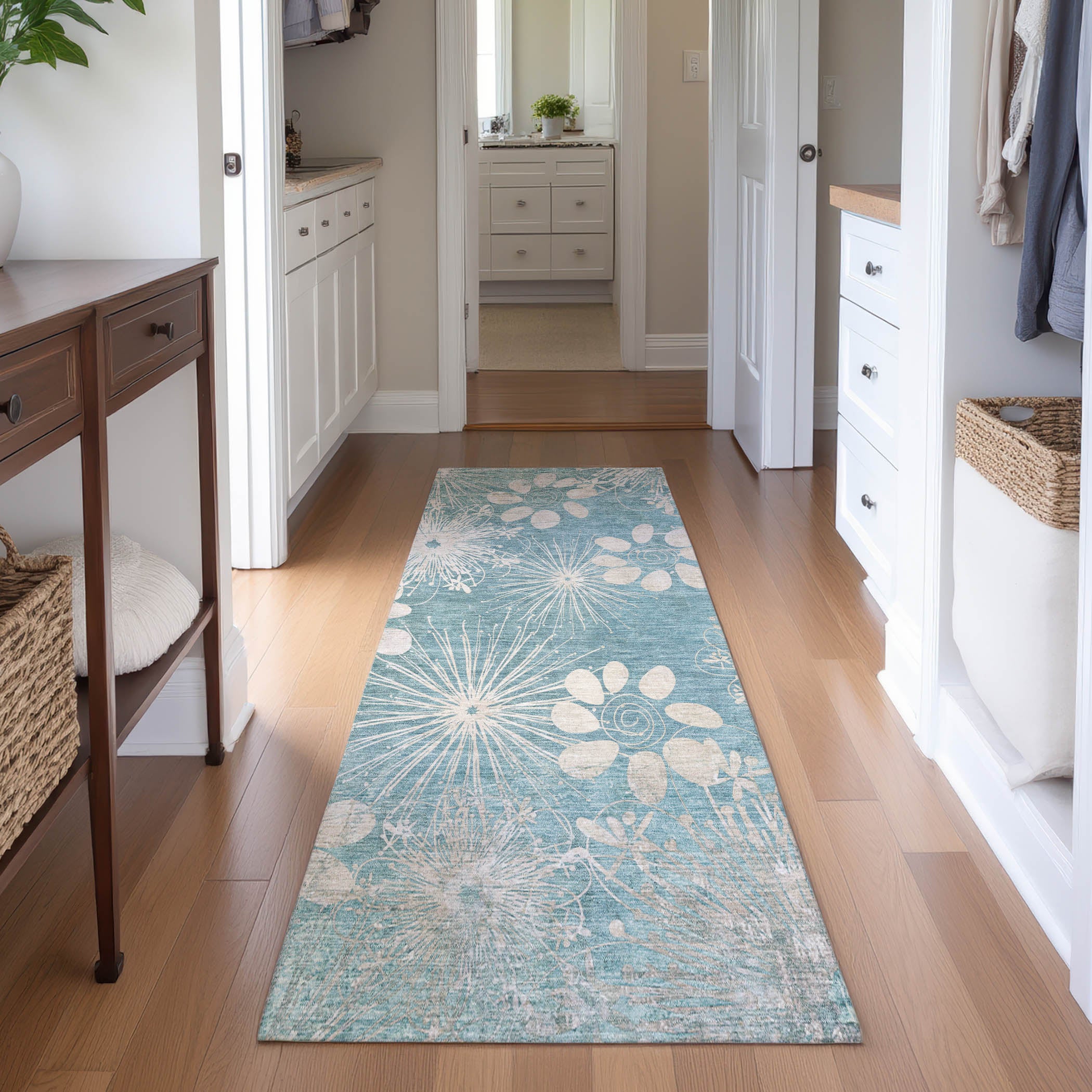 Tallinn Machine Washable Transitional Blue Rug 2'3" x 7'6" #shape_Runner