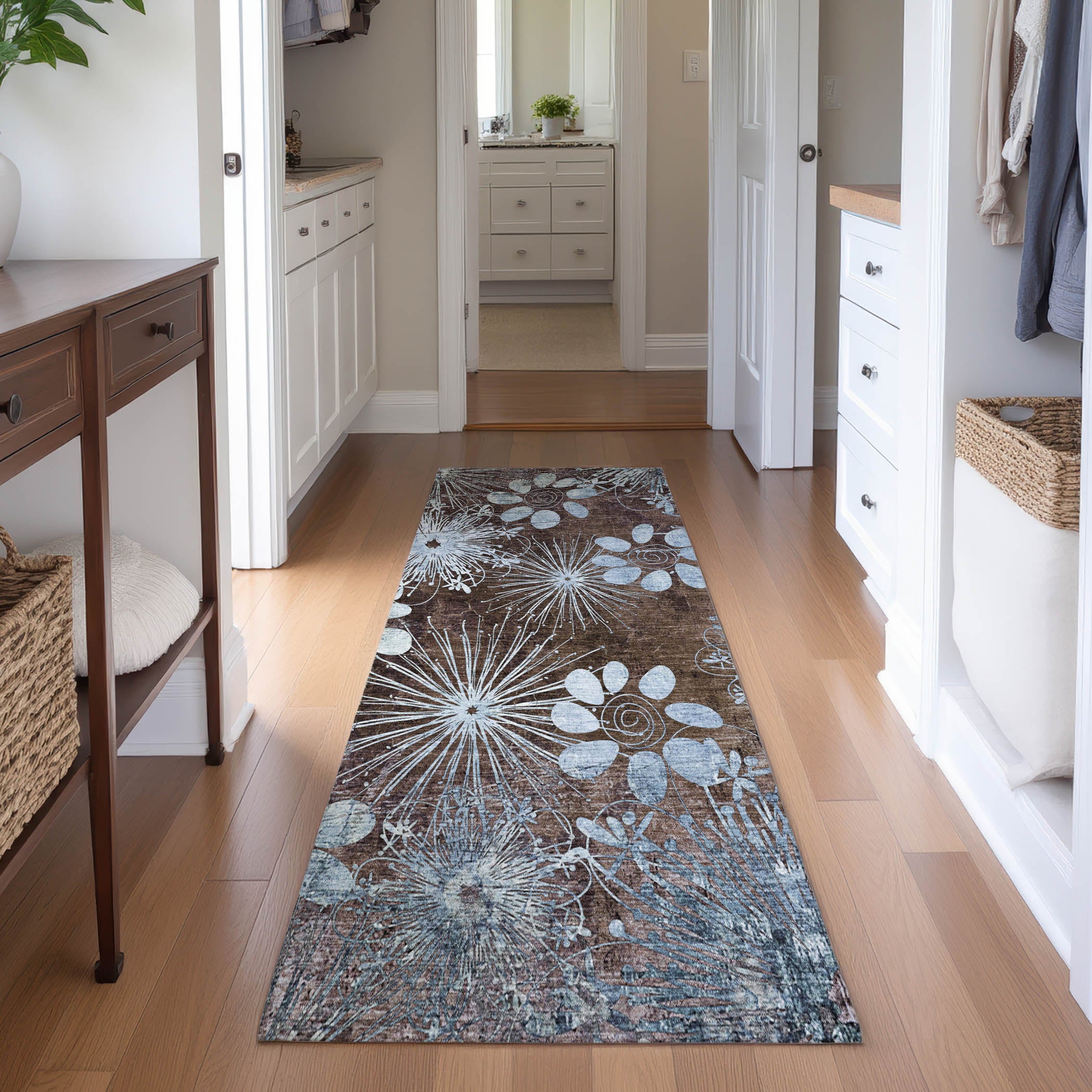 Tallinn Machine Washable Transitional Brown Rug 2'3" x 7'6" #shape_Runner
