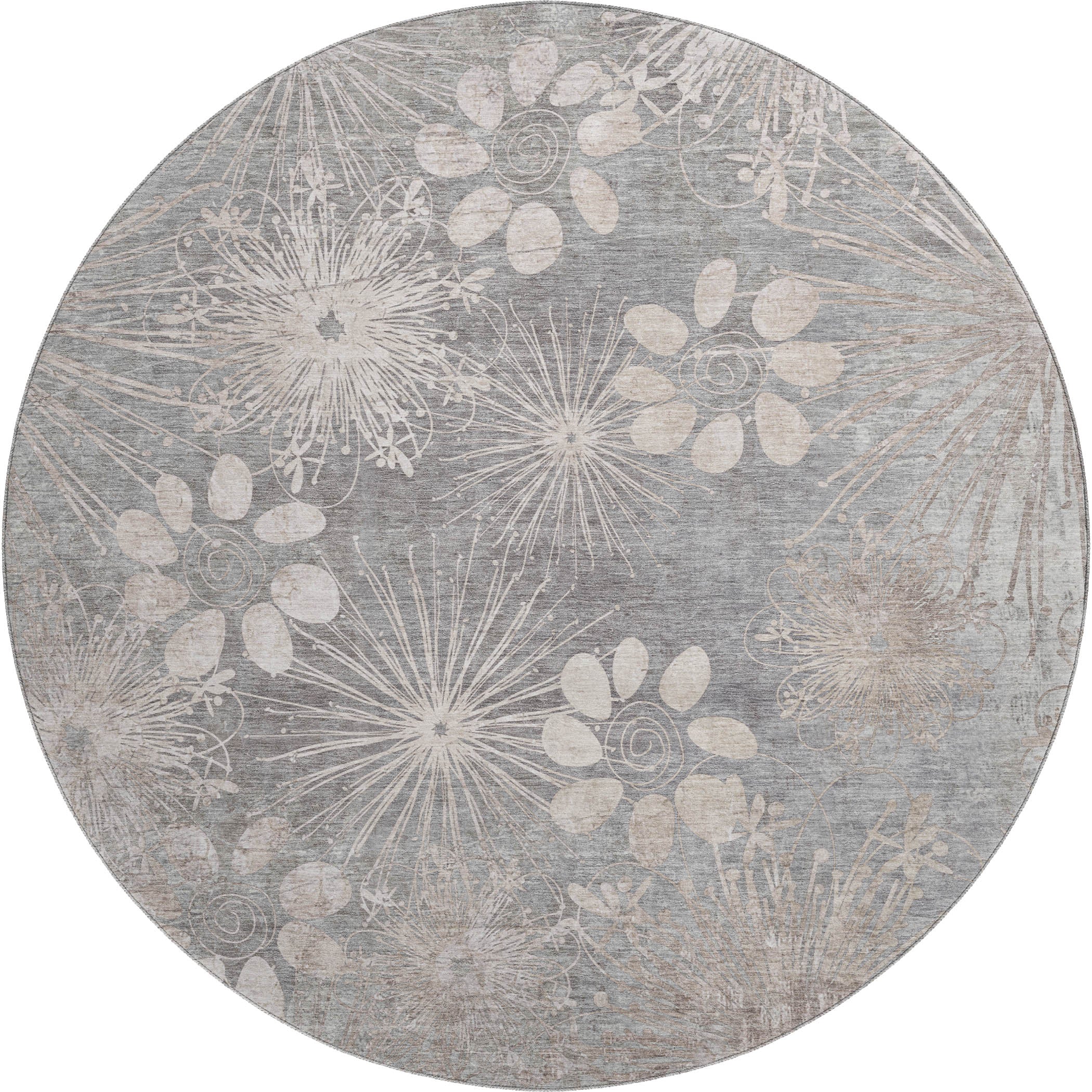 Tallinn Machine Washable Transitional Gray Rug 8' x 8' #shape_Round
