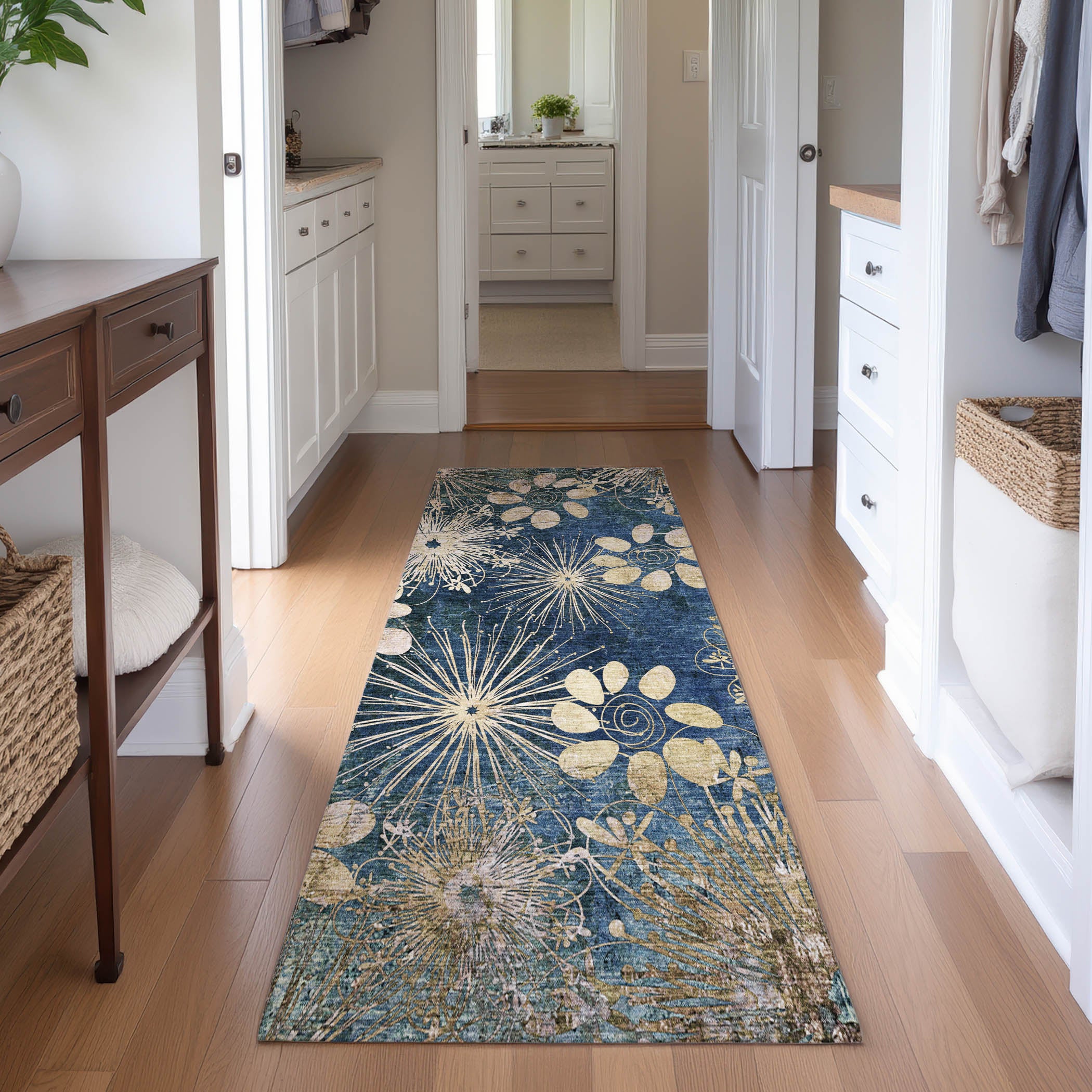 Tallinn Machine Washable Transitional Navy Blue Rug 2'3" x 7'6" #shape_Runner