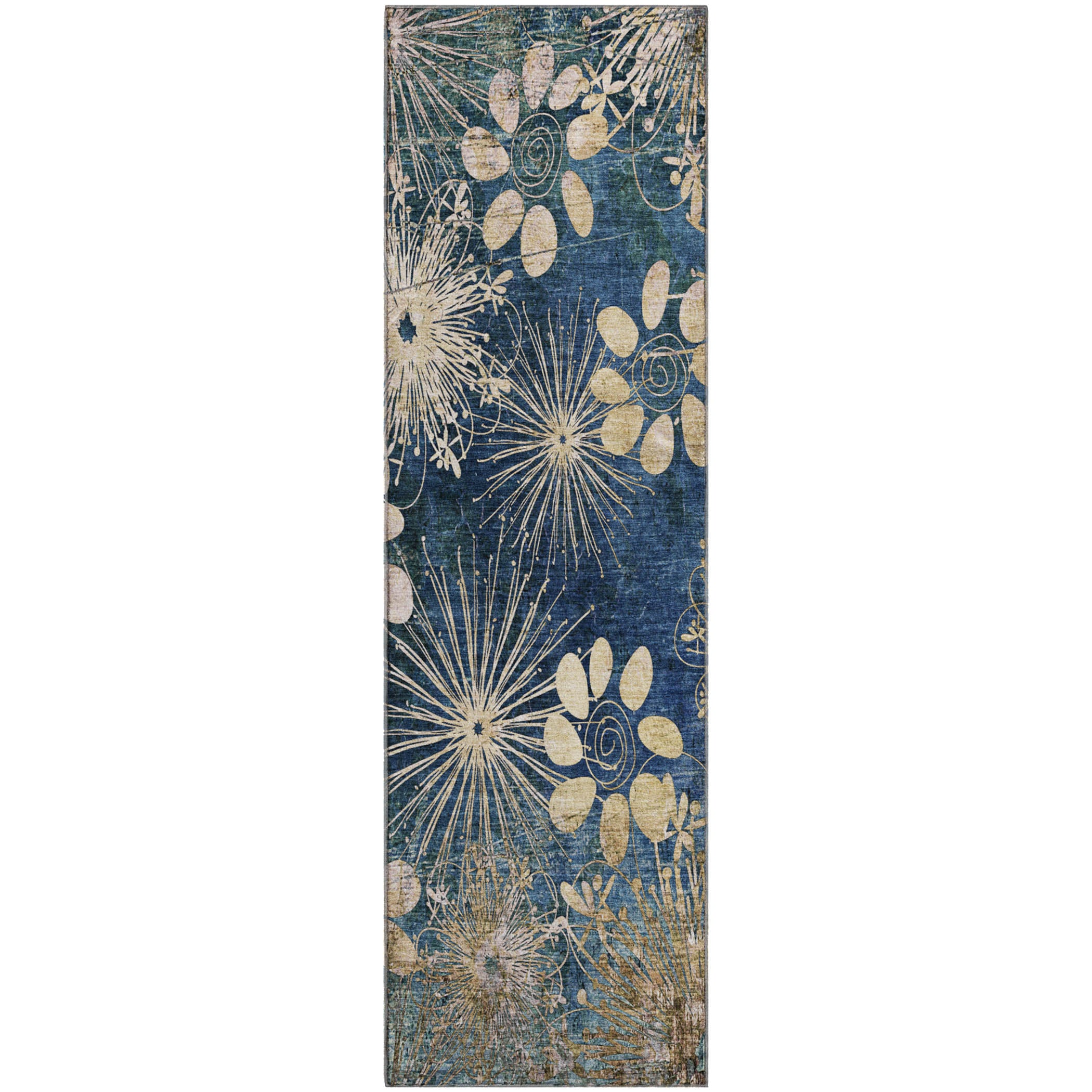 Tallinn Machine Washable Transitional Navy Blue Rug 2'3" x 7'6" #shape_Runner