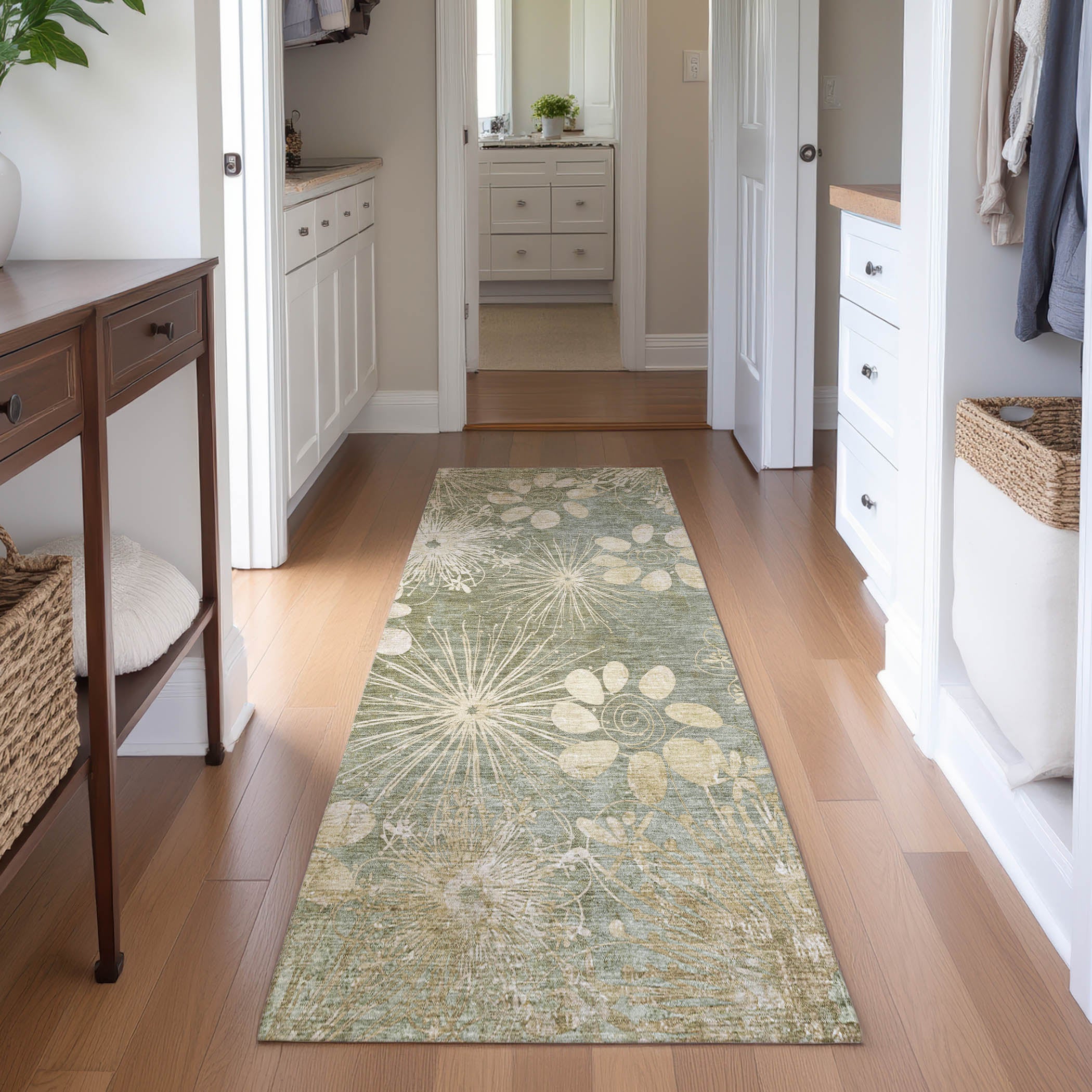 Tallinn Machine Washable Transitional Sage Green Rug 2'3" x 7'6" #shape_Runner