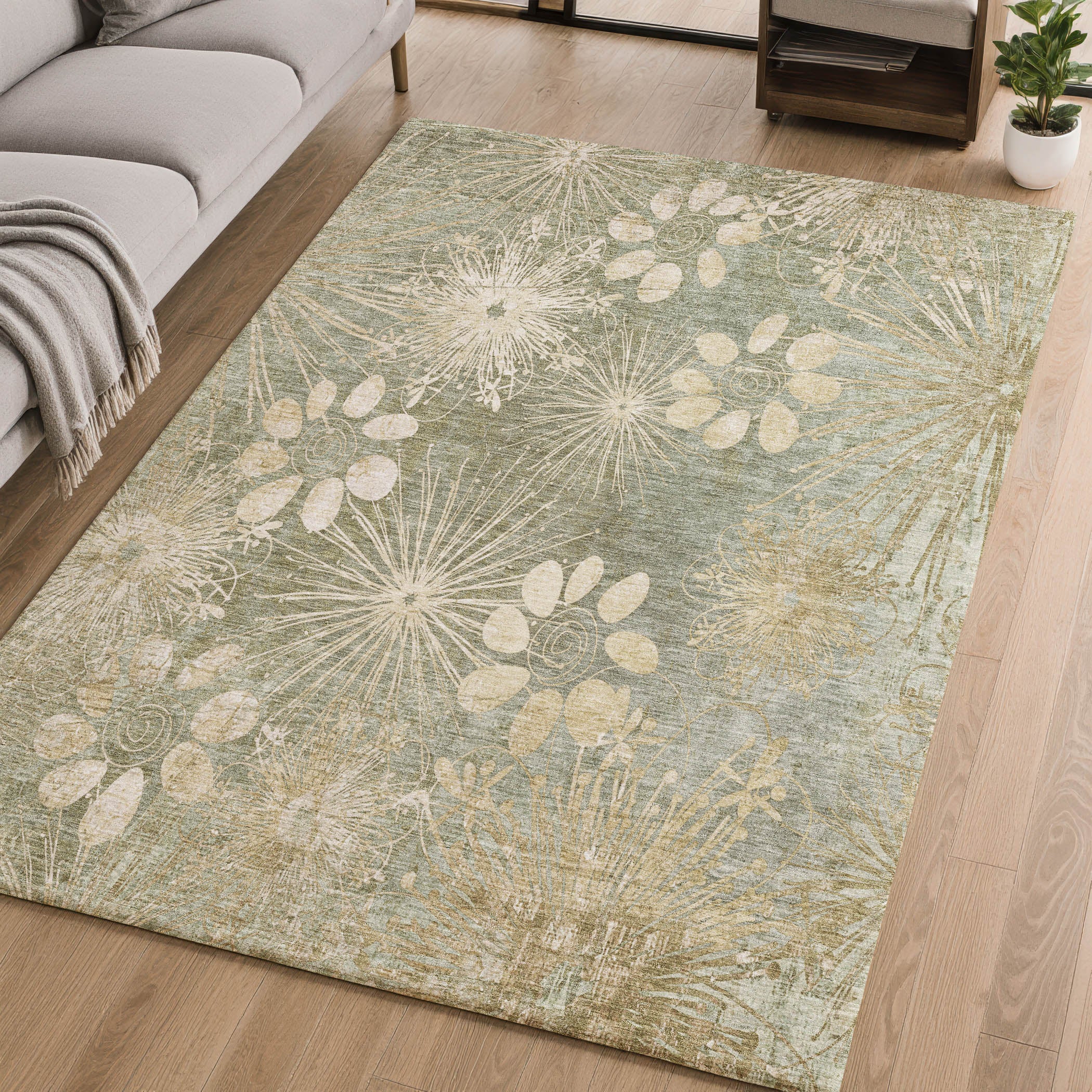 Tallinn Machine Washable Transitional Sage Green Rug 2'6" x 3'10" #shape_Rectangle