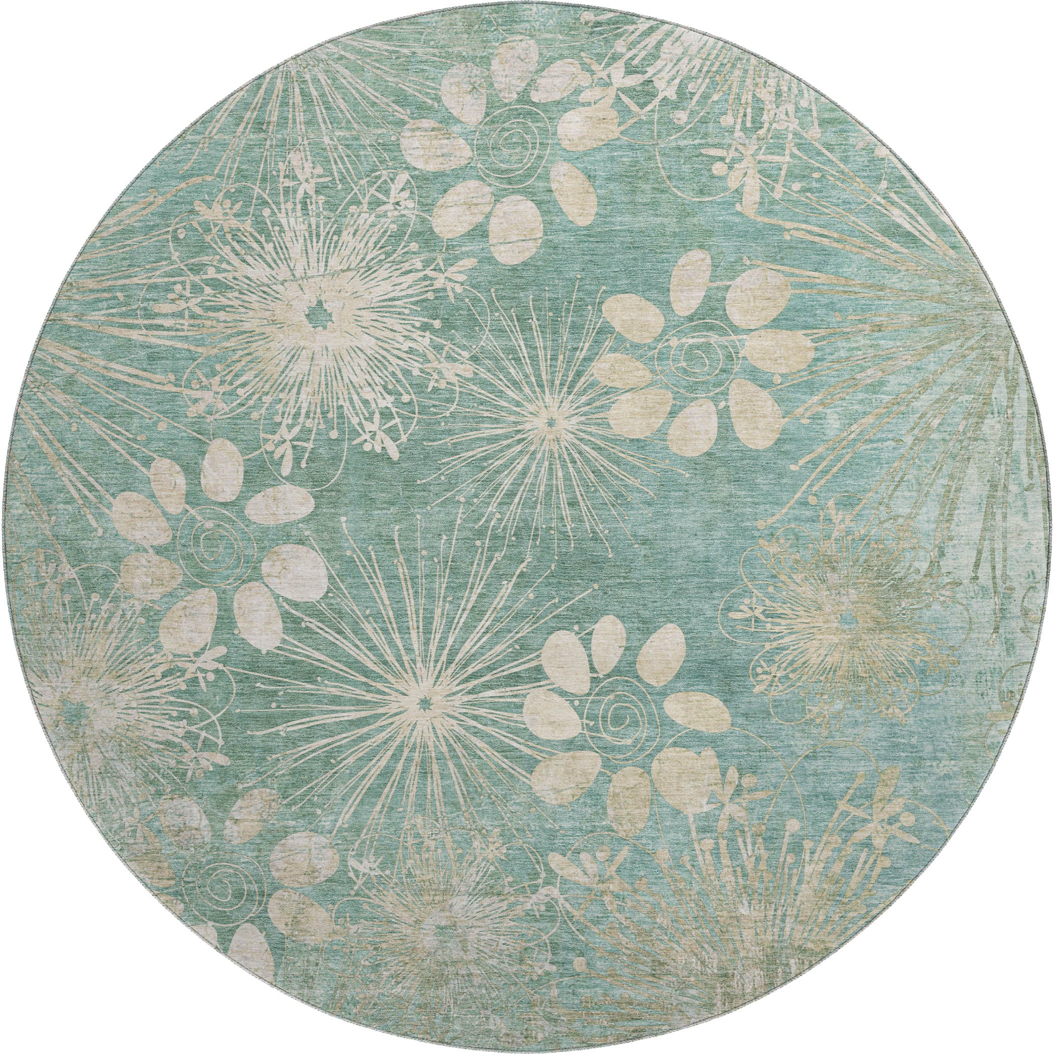 Tallinn Machine Washable Transitional Teal Rug 8' x 8' #shape_Round
