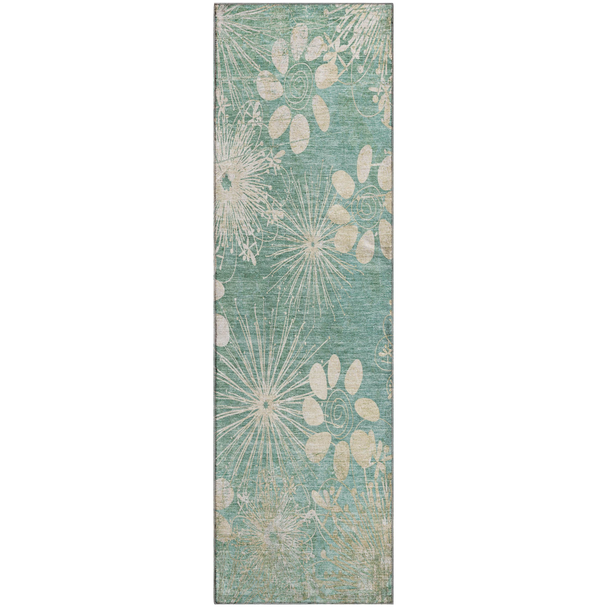 Tallinn Machine Washable Transitional Teal Rug 2'3" x 7'6" #shape_Runner
