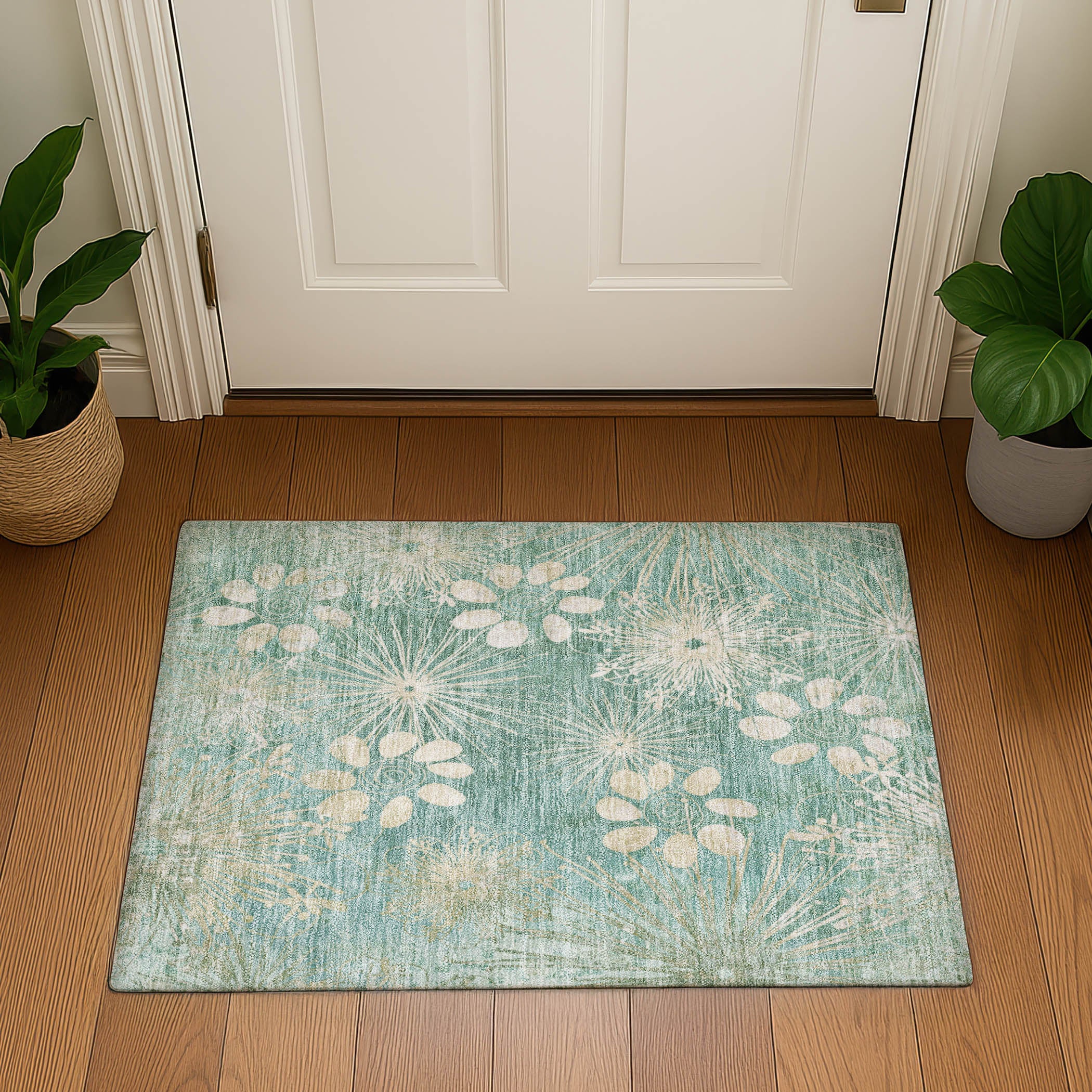 Tallinn Machine Washable Transitional Teal Rug 1'8" x 2'6" #shape_Rectangle
