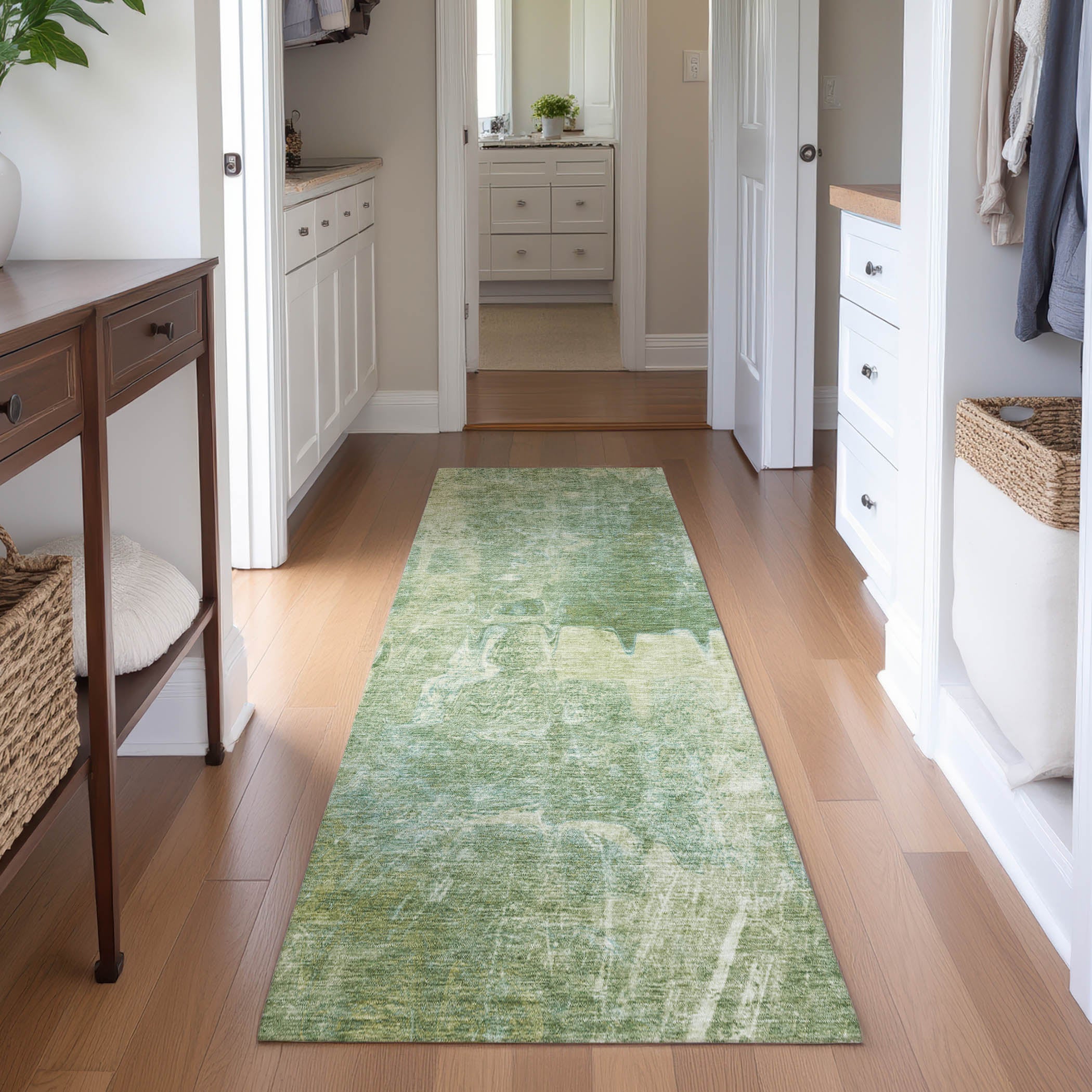 Oaxaca Machine Washable Transitional Aloe Green Rug 2'3" x 7'6" #shape_Runner