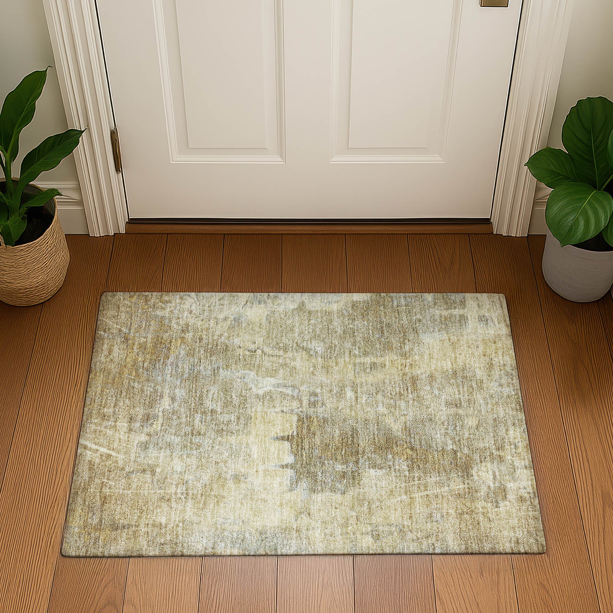 Oaxaca Machine Washable Transitional Khaki Brown Rug 1'8" x 2'6" #shape_Rectangle