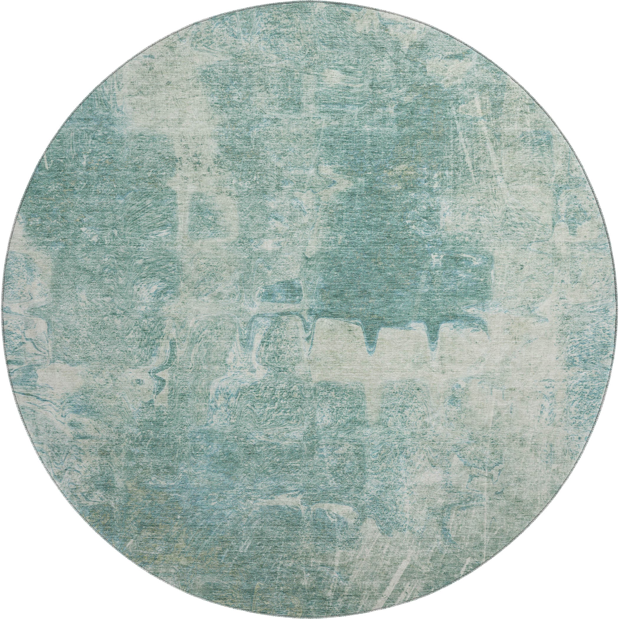 Oaxaca Machine Washable Transitional Teal Rug 8' x 8' #shape_Round
