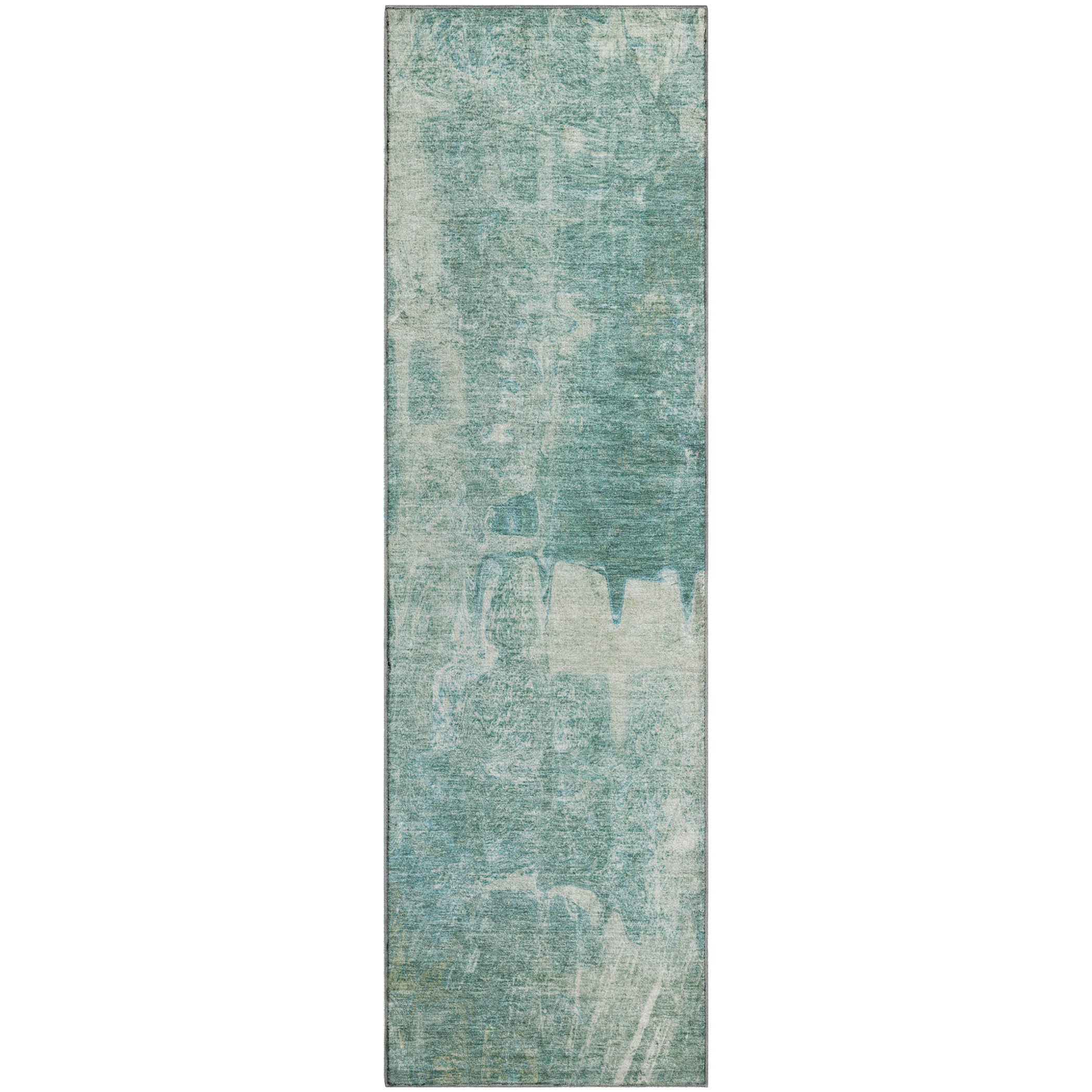 Oaxaca Machine Washable Transitional Teal Rug 2'3" x 7'6" #shape_Runner