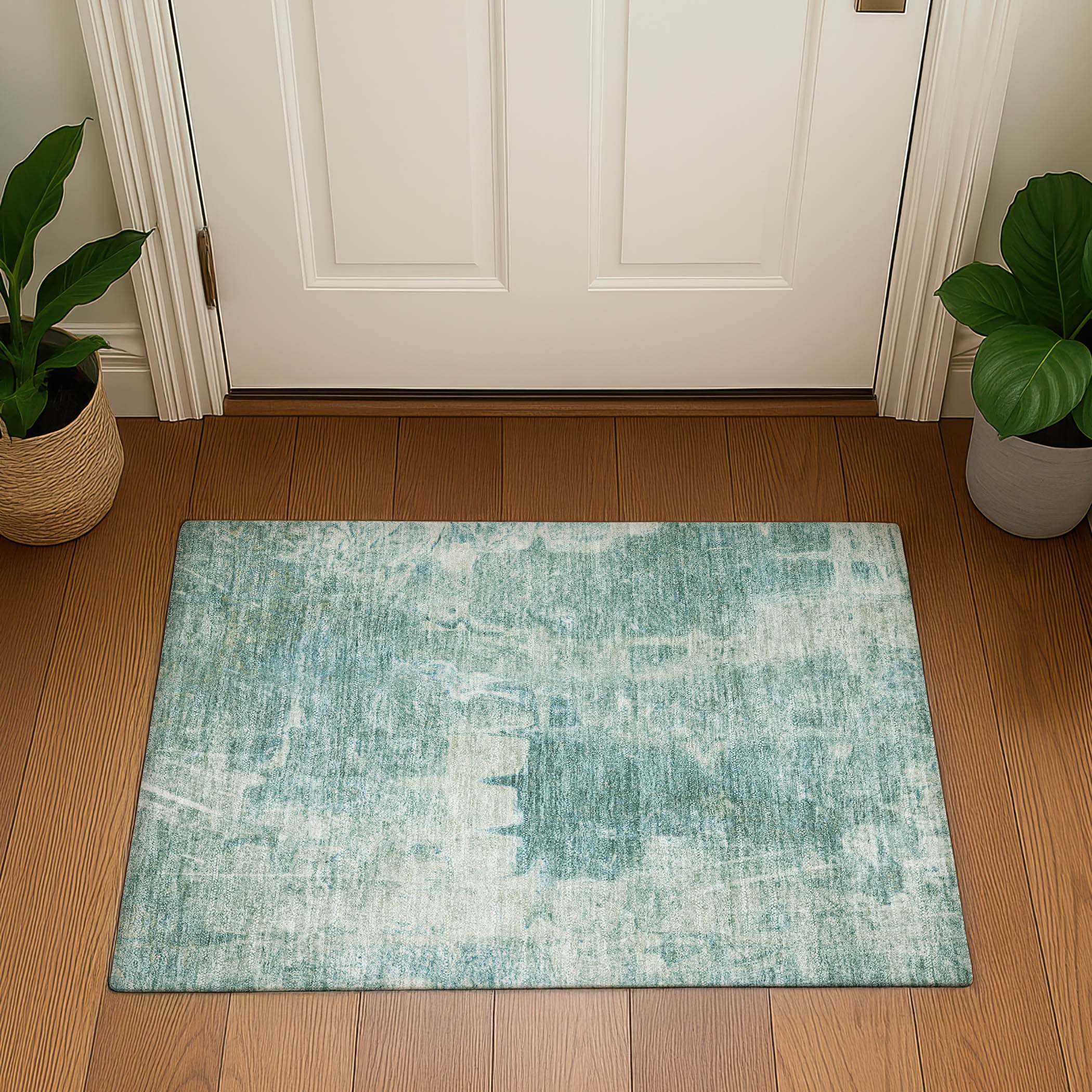 Oaxaca Machine Washable Transitional Teal Rug 1'8" x 2'6" #shape_Rectangle