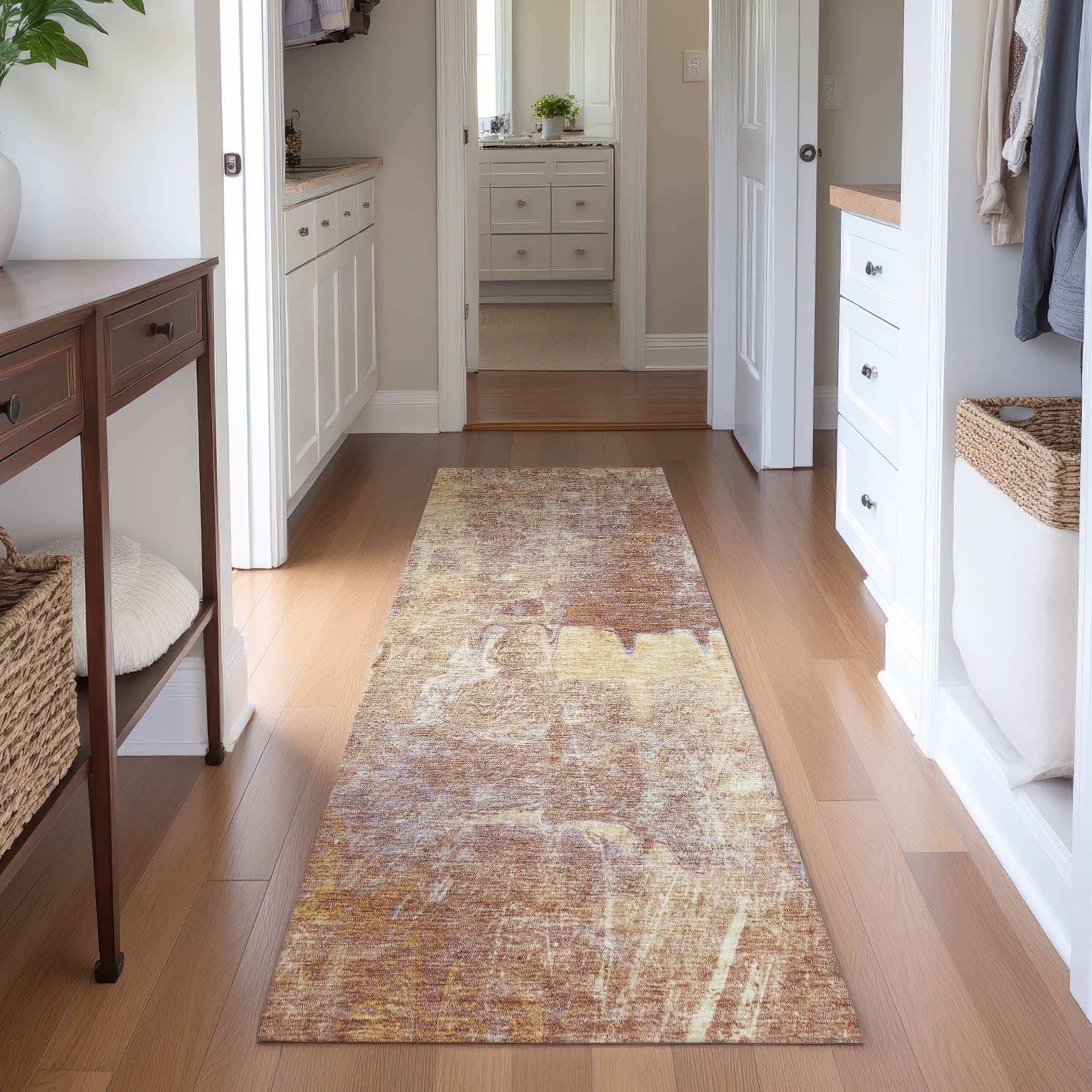 Oaxaca Machine Washable Transitional Terracotta Orange Rug 2'3" x 7'6" #shape_Runner