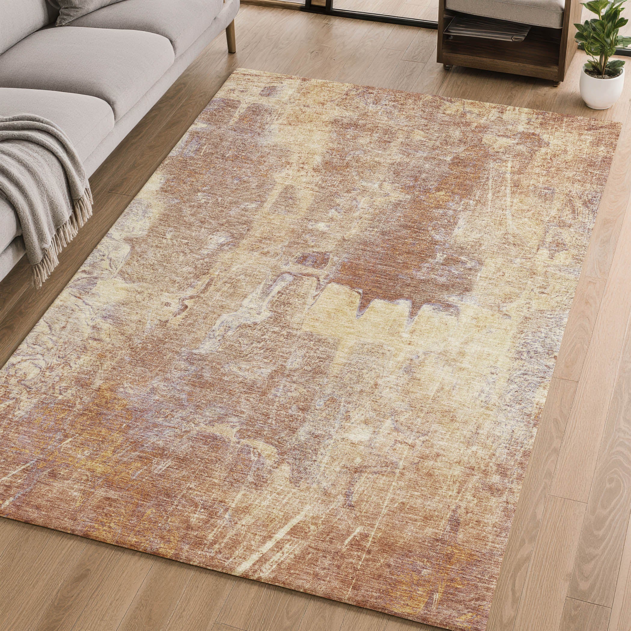 Oaxaca Machine Washable Transitional Terracotta Orange Rug 2'6" x 3'10" #shape_Rectangle