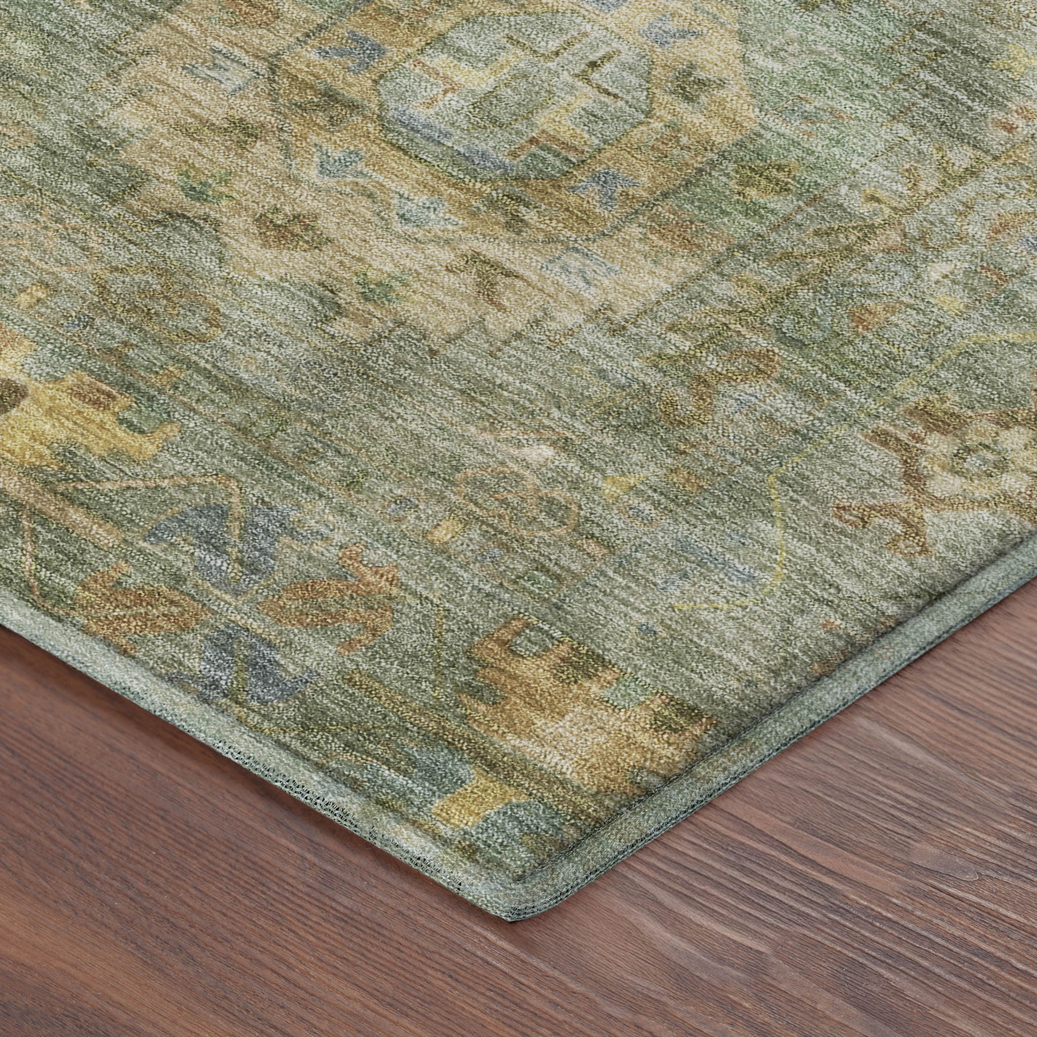 Cairo Machine Washable Traditional Aloe Green Rug 1'8" x 2'6" #shape_Rectangle