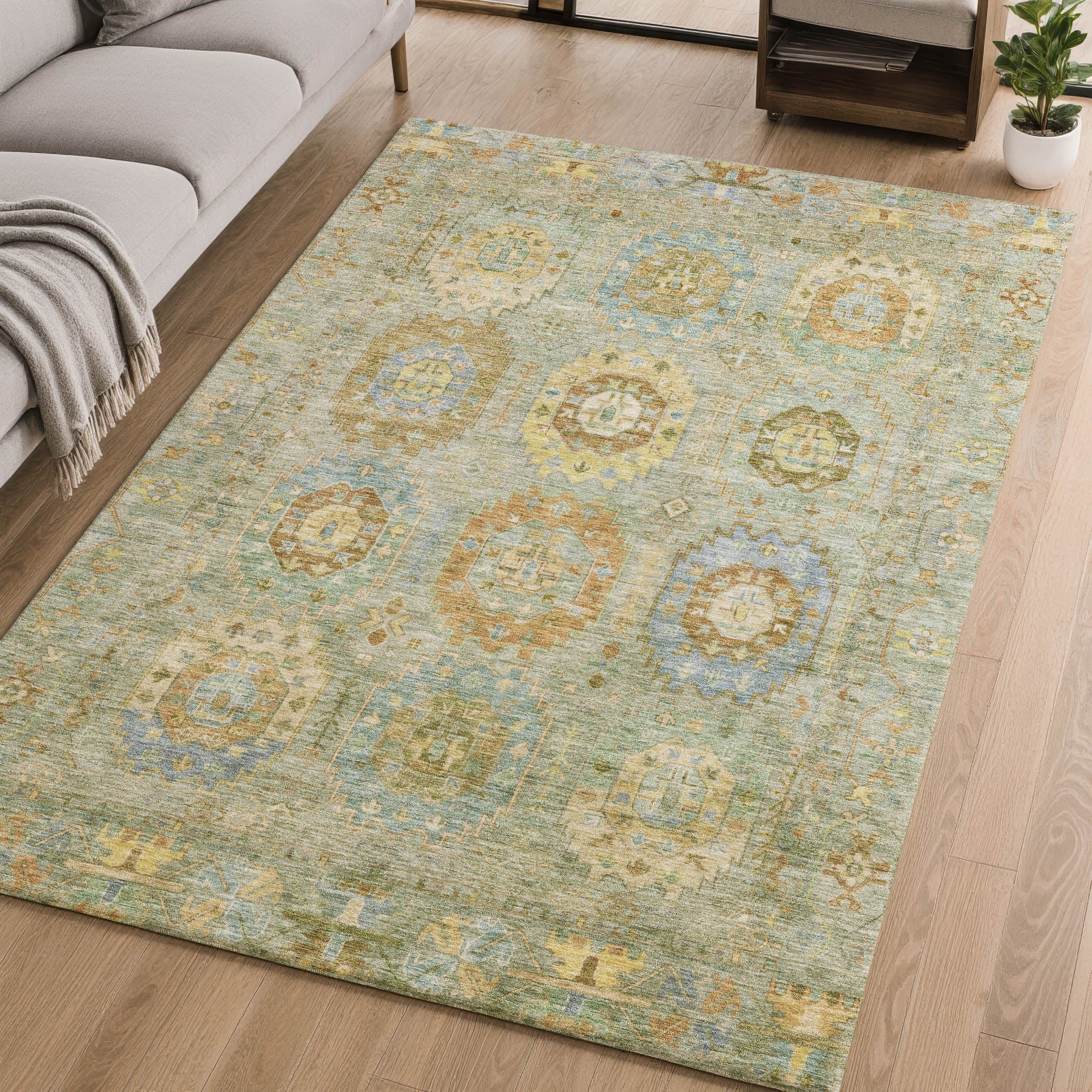 Cairo Machine Washable Traditional Aloe Green Rug 2'6" x 3'10" #shape_Rectangle