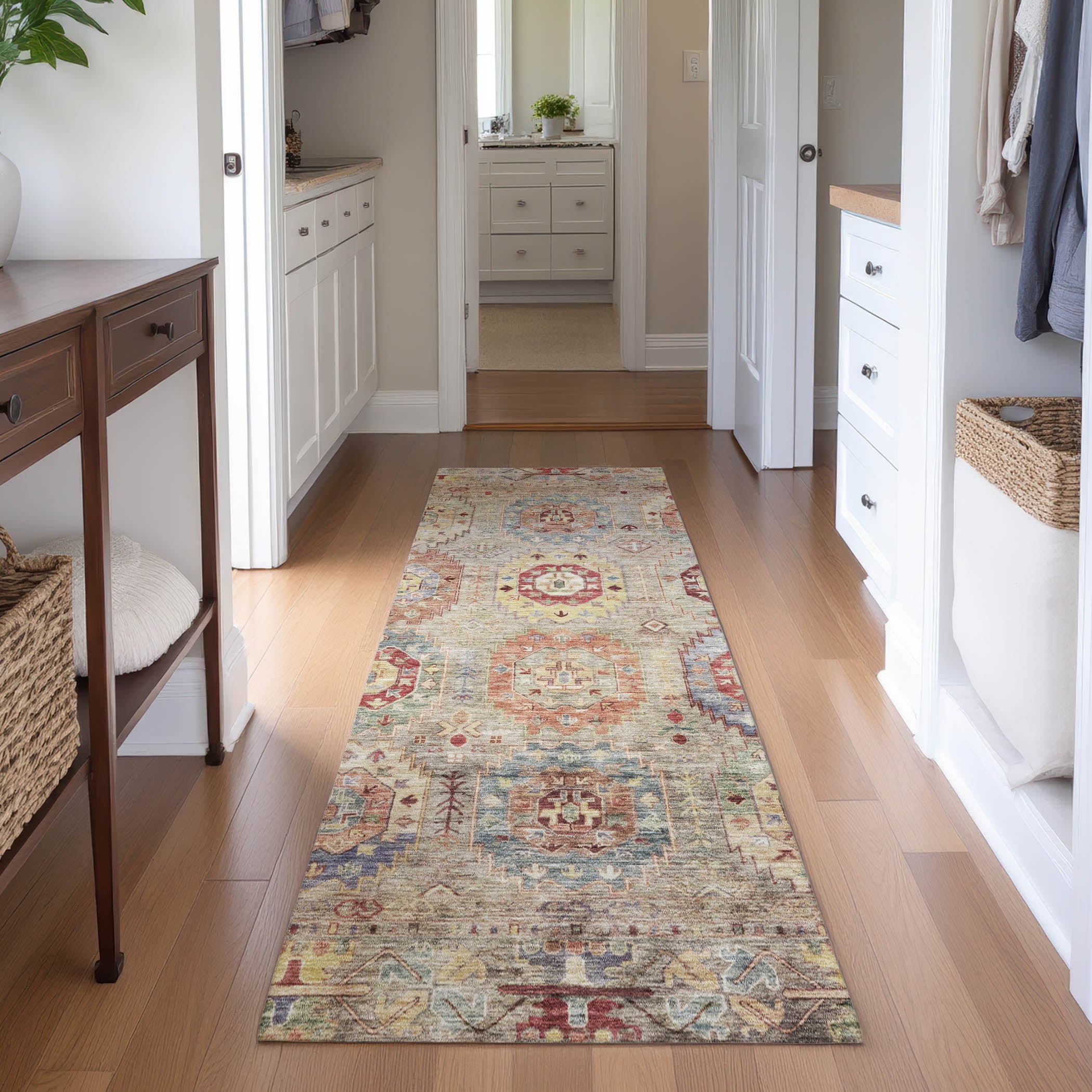 Cairo Machine Washable Traditional Beige Brown Rug 2'3" x 7'6" #shape_Runner