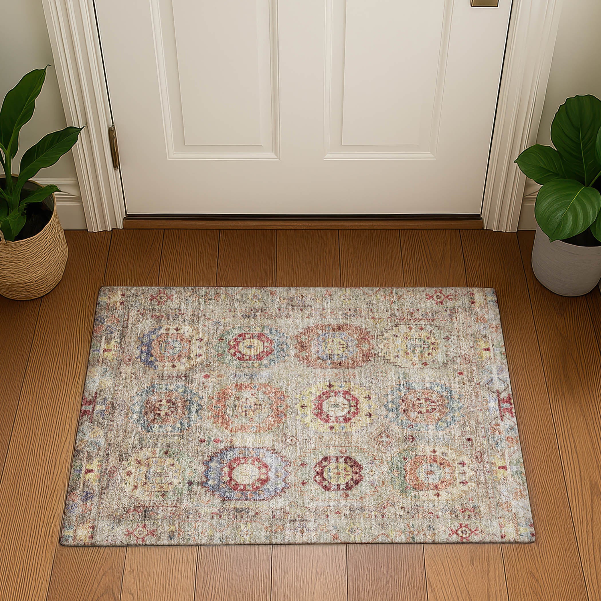 Cairo Machine Washable Traditional Beige Brown Rug 1'8" x 2'6" #shape_Rectangle