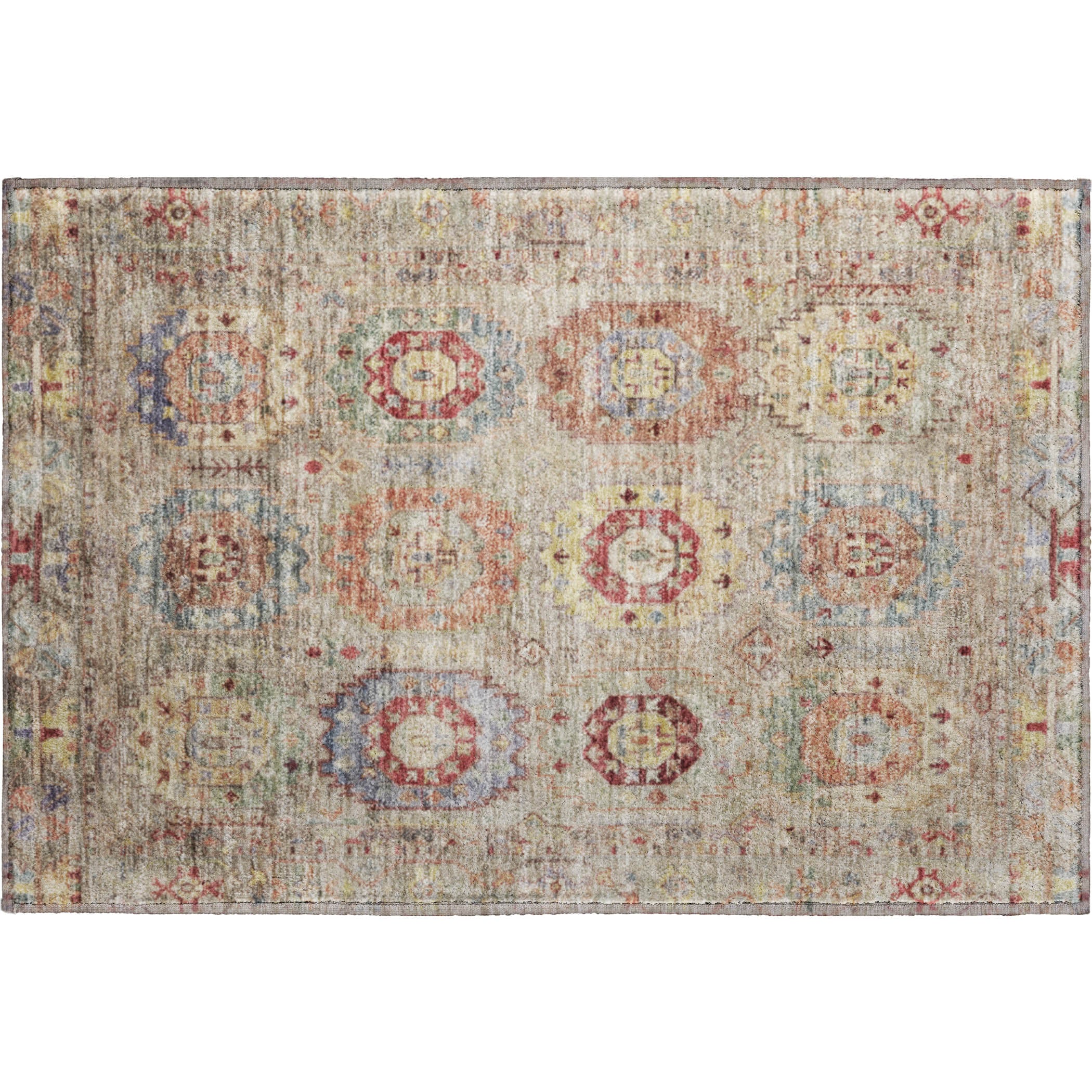 Cairo Machine Washable Traditional Beige Brown Rug 1'8" x 2'6" #shape_Rectangle