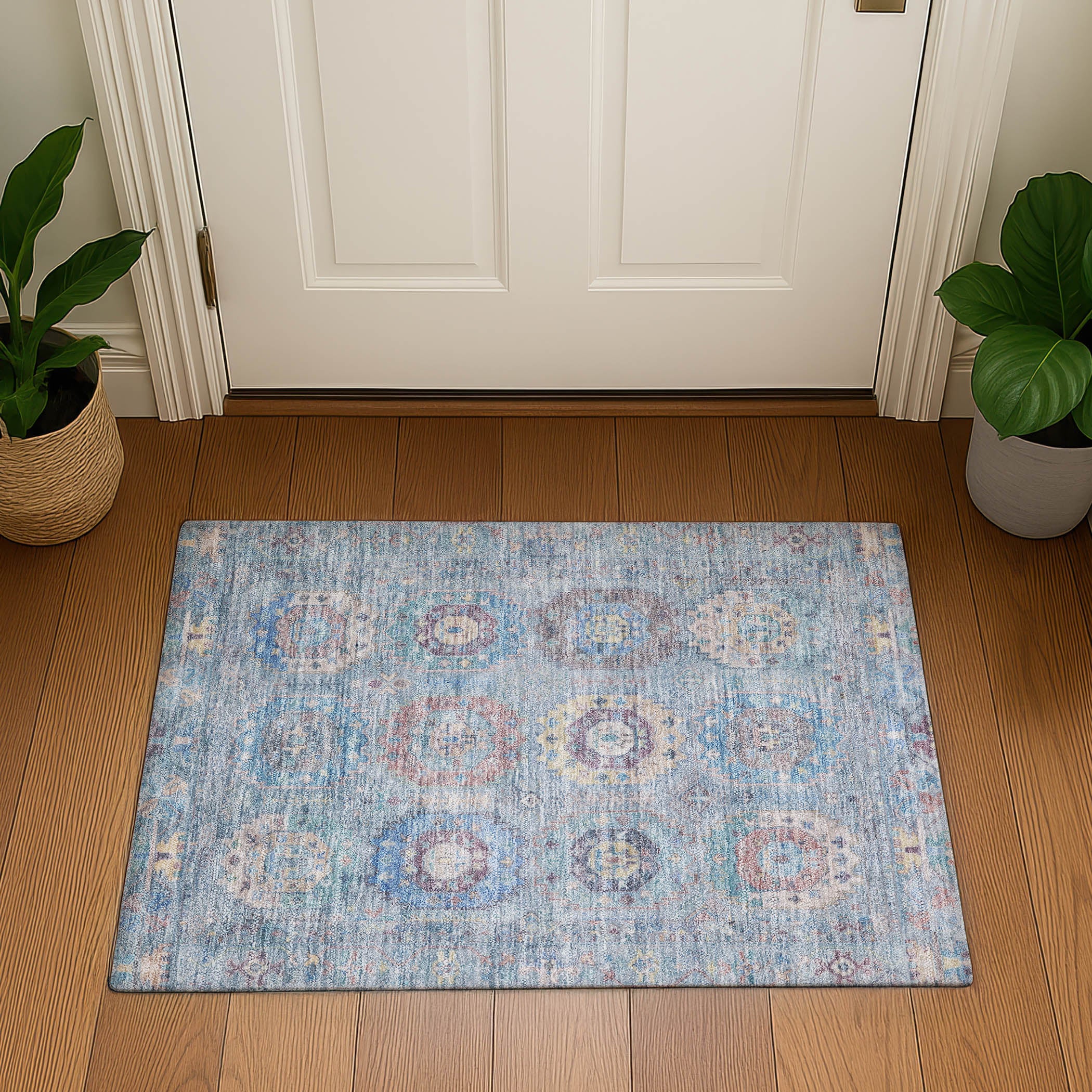 Cairo Machine Washable Traditional Blue Rug 1'8" x 2'6" #shape_Rectangle