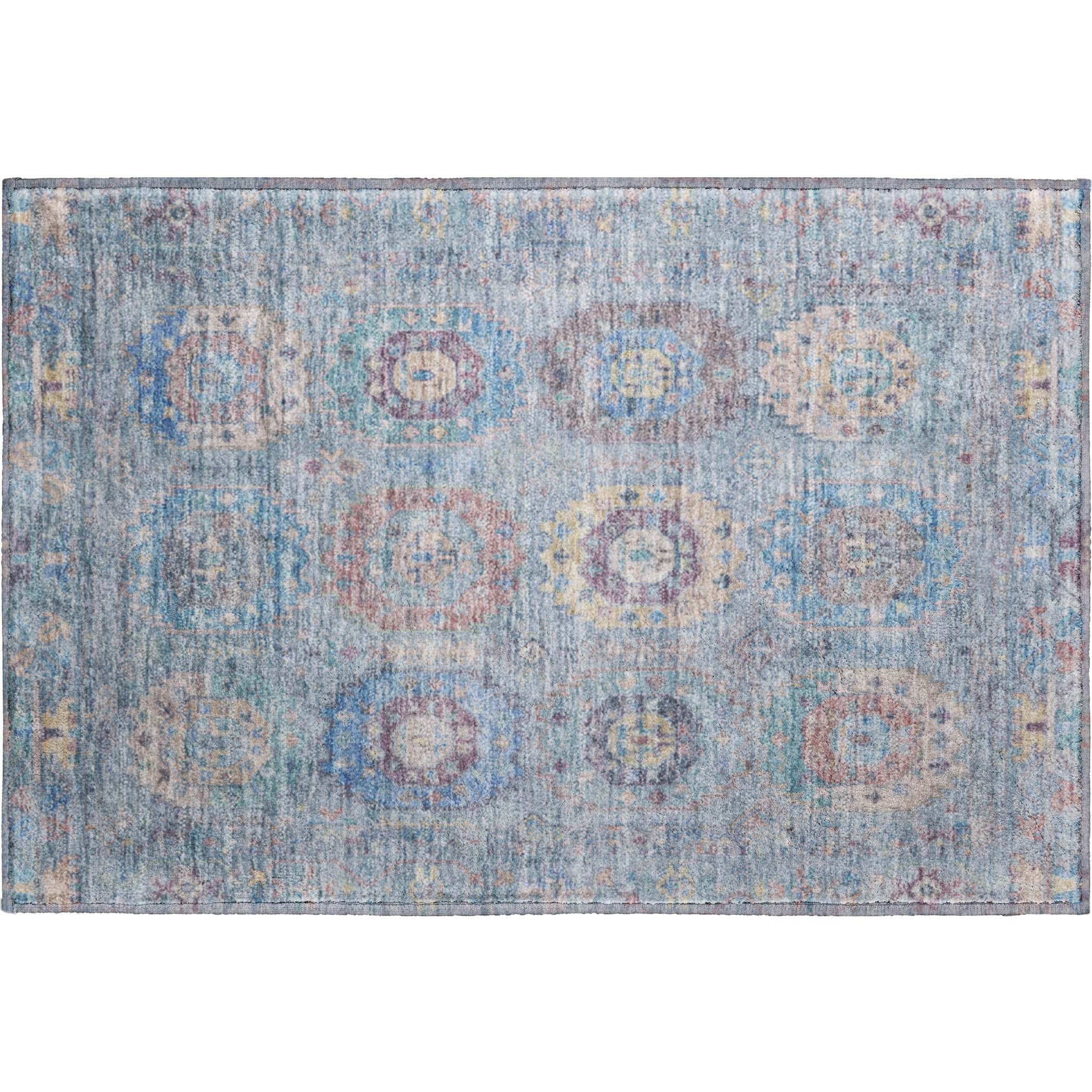 Cairo Machine Washable Traditional Blue Rug 1'8" x 2'6" #shape_Rectangle