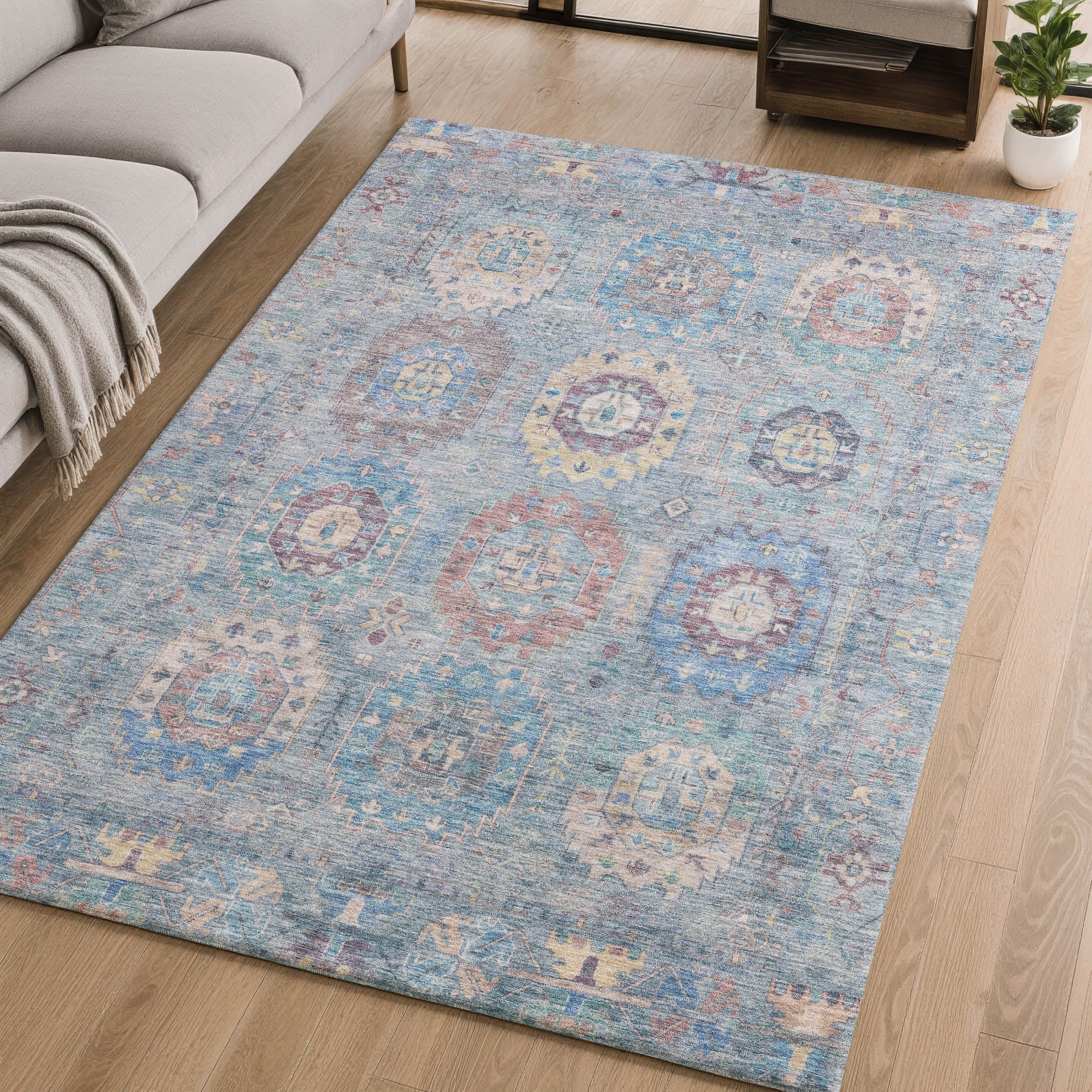 Cairo Machine Washable Traditional Blue Rug 2'6" x 3'10" #shape_Rectangle