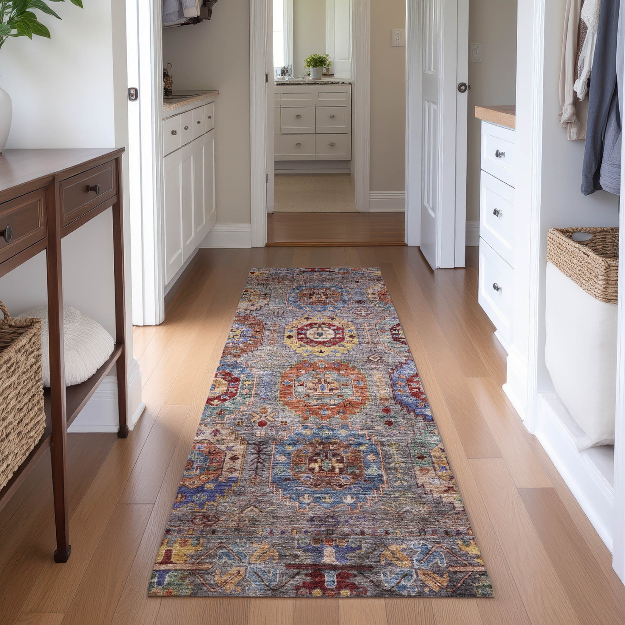 Cairo Machine Washable Traditional Gray Rug 2'3" x 7'6" #shape_Runner