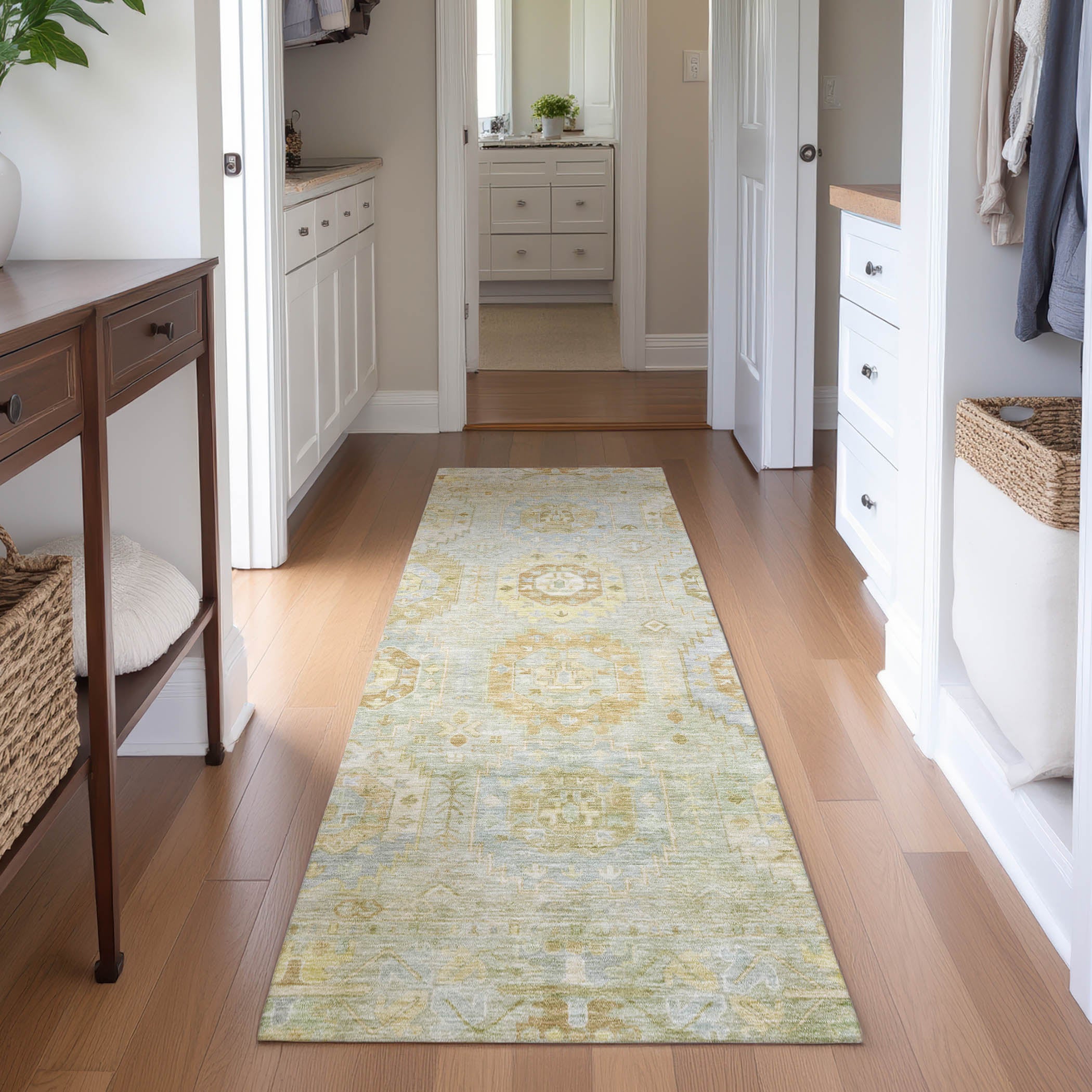 Cairo Machine Washable Traditional Sage Green Rug 2'3" x 7'6" #shape_Runner