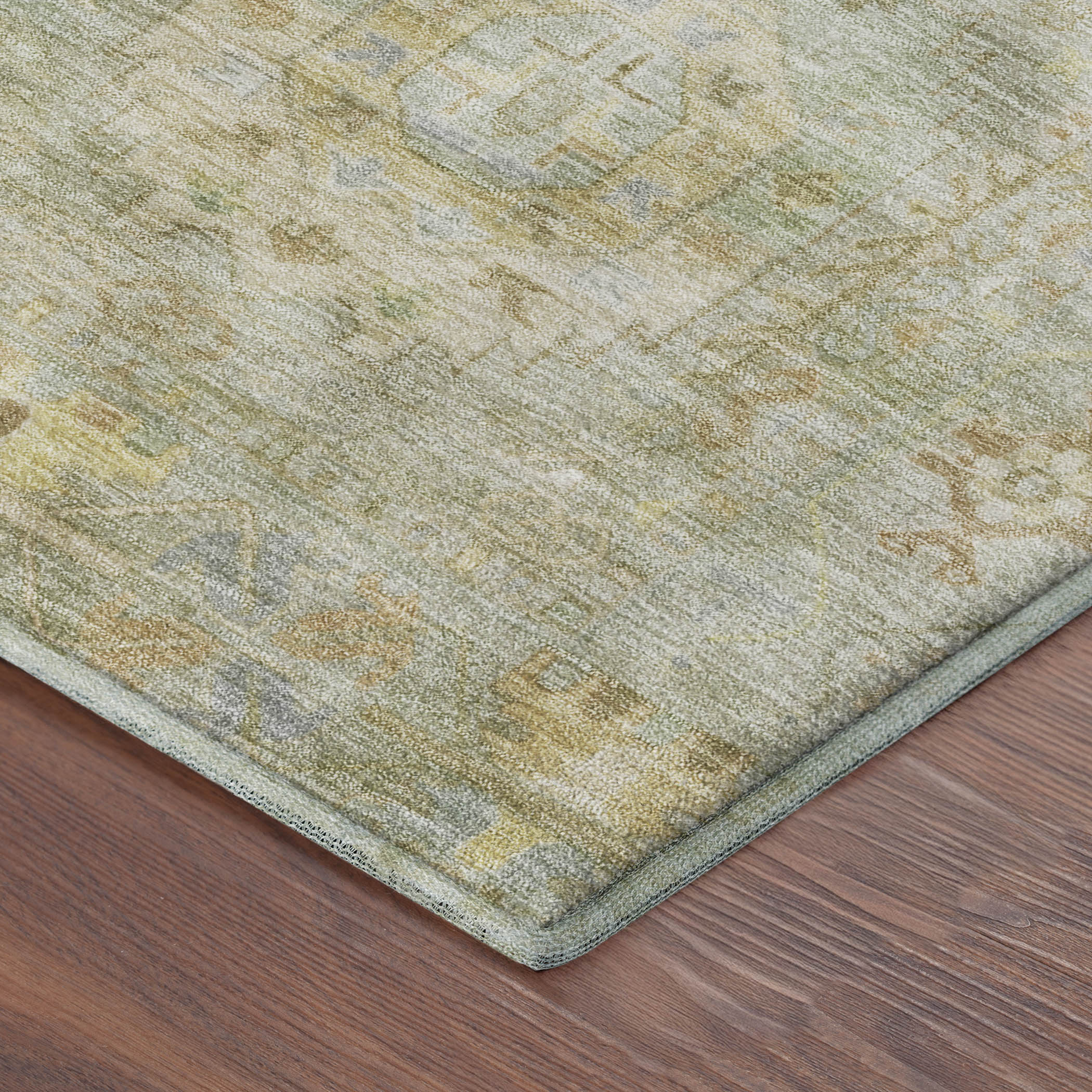 Cairo Machine Washable Traditional Sage Green Rug 1'8" x 2'6" #shape_Rectangle