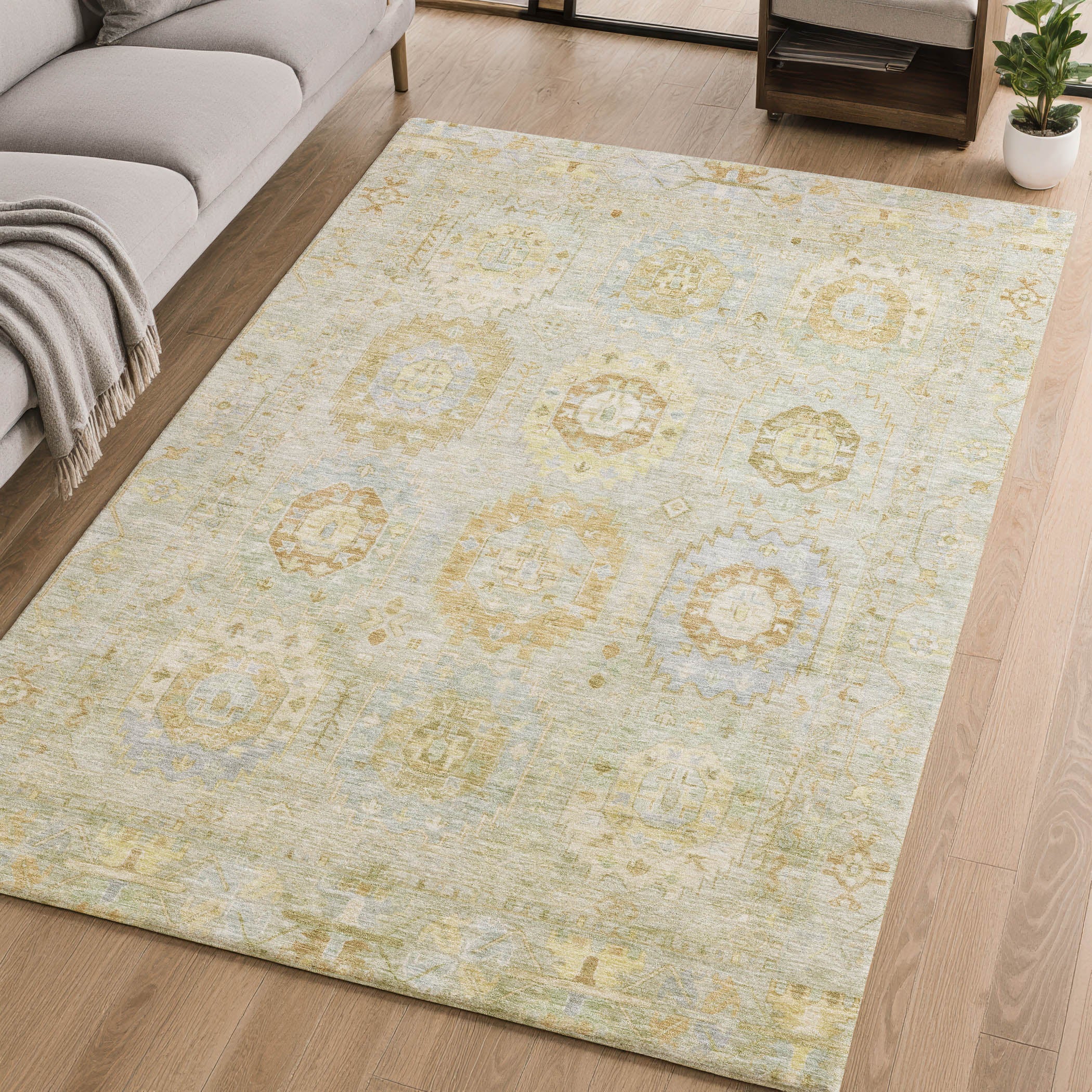 Cairo Machine Washable Traditional Sage Green Rug 2'6" x 3'10" #shape_Rectangle