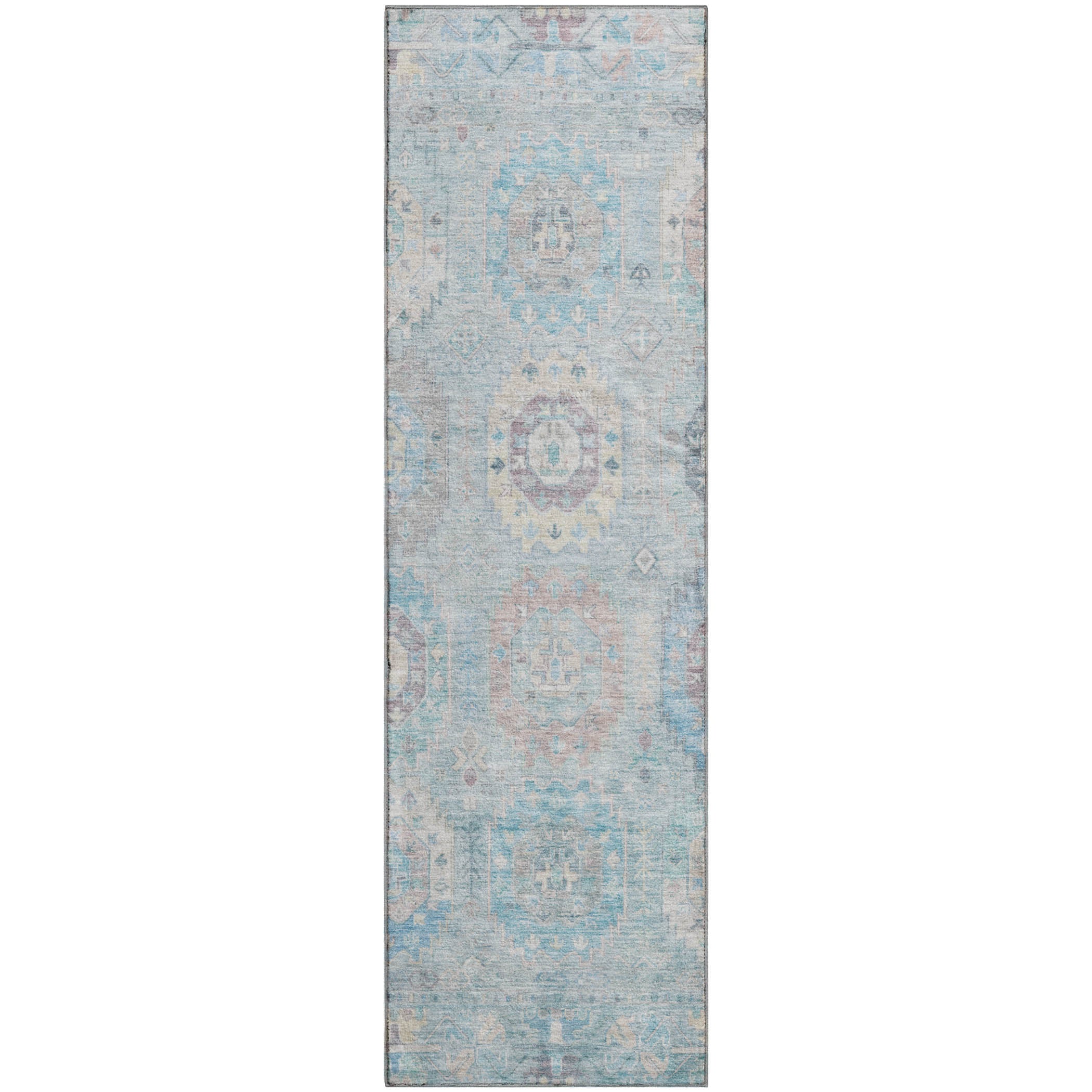 Cairo Machine Washable Traditional Sky Blue Rug 2'3" x 7'6" #shape_Runner