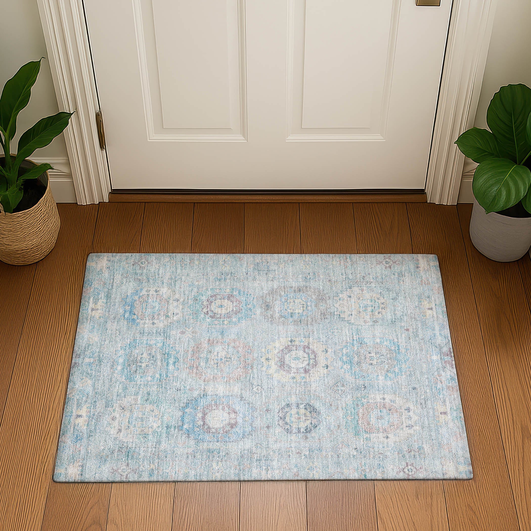 Cairo Machine Washable Traditional Sky Blue Rug 1'8" x 2'6" #shape_Rectangle