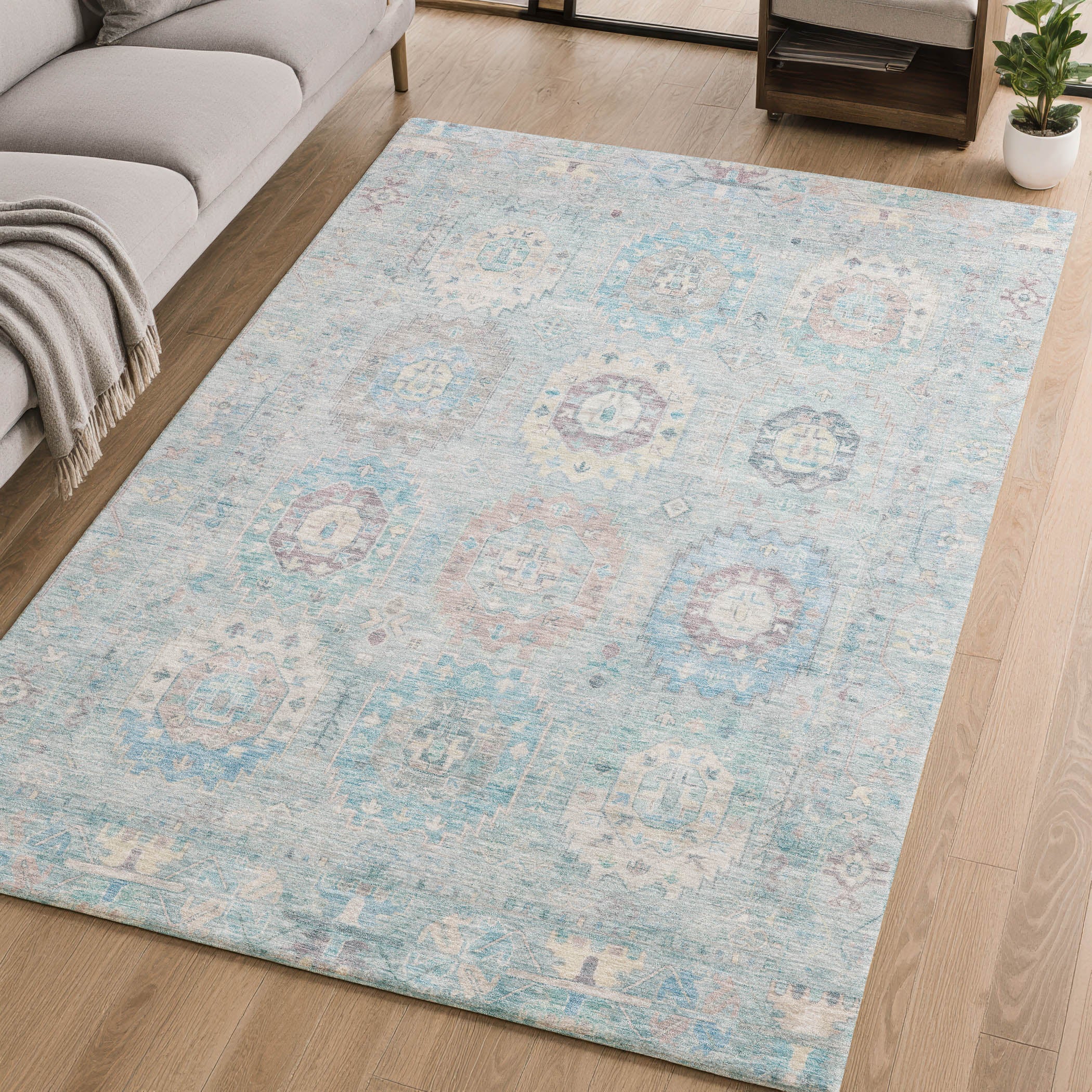 Cairo Machine Washable Traditional Sky Blue Rug 2'6" x 3'10" #shape_Rectangle