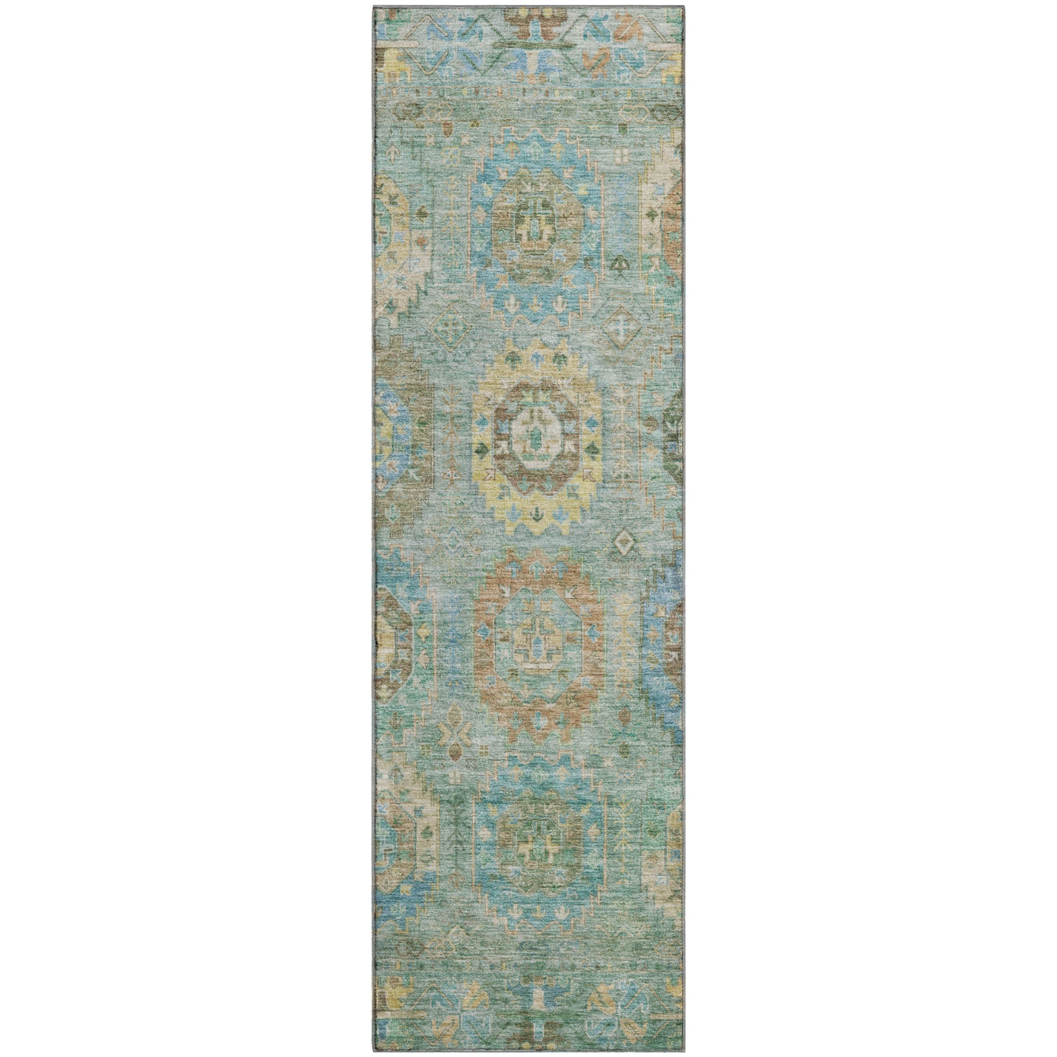 Cairo Machine Washable Traditional Teal Rug 2'3" x 7'6" #shape_Runner